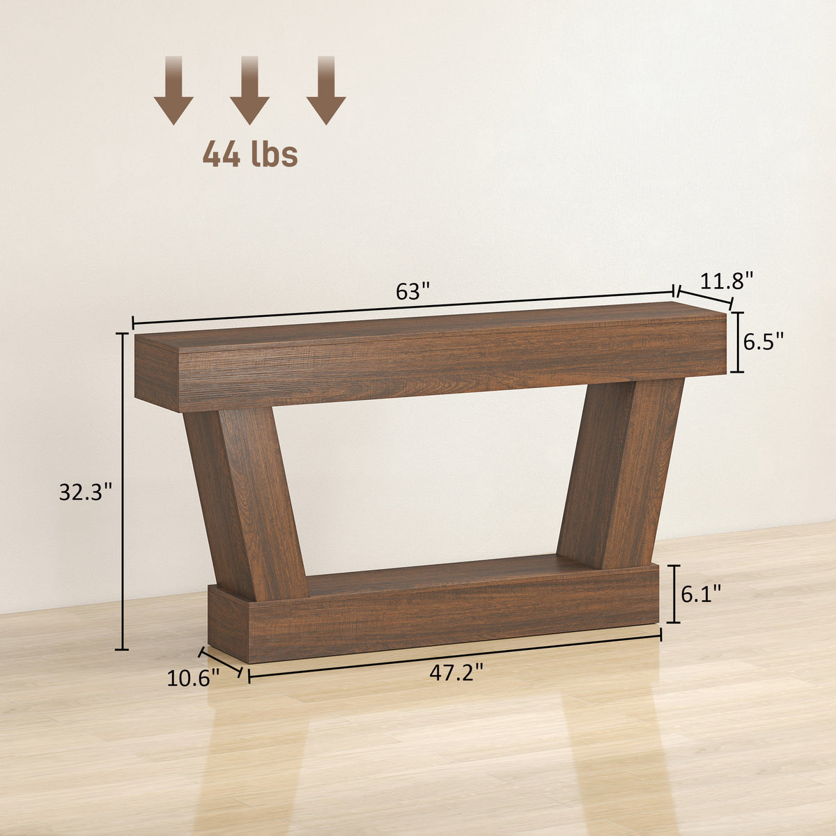 63 Inch Vintage Console Table, Narrow Entryway Table with Open Shelf for Living Room, Brown