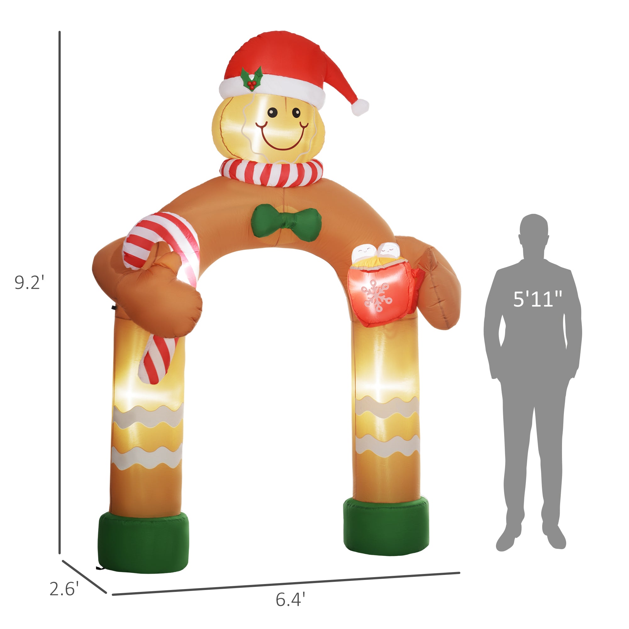 9.2' Inflatable Gingerbread Man Arch w/ White LED Lights, Blow-Up Outdoor Display for Party