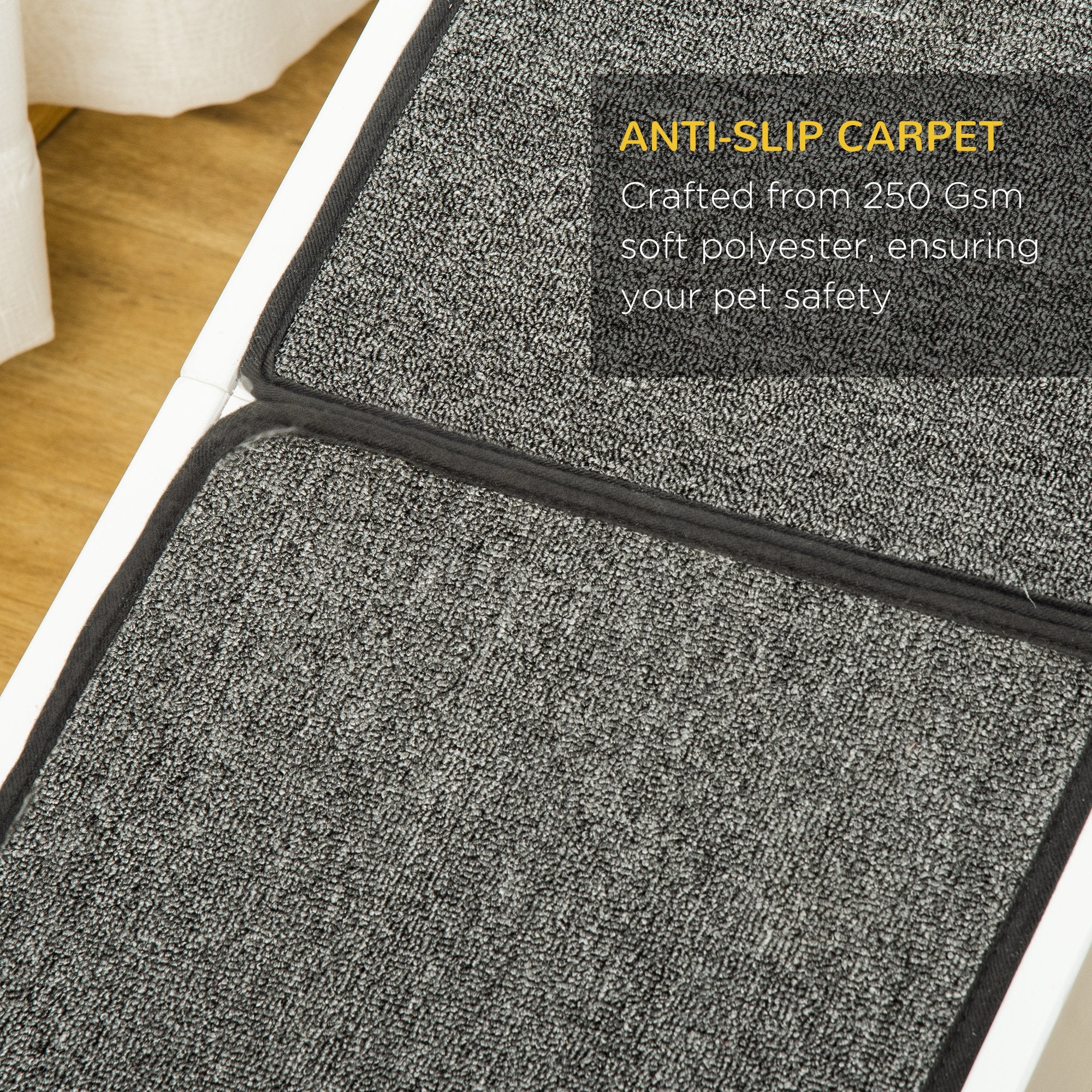 Dog Ramp Foldable with Non-slip Carpet Top Platform, Gray, White - White - Image 6