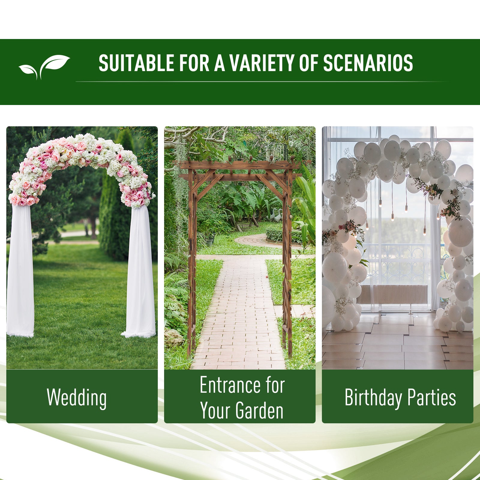 79in Wooden Garden Arbor Arch Trellis with Classic Countryside Style, Pergola Style Roof for Climbing Vines for Ceremony Party Weddings - Carbonized Color - Image 7