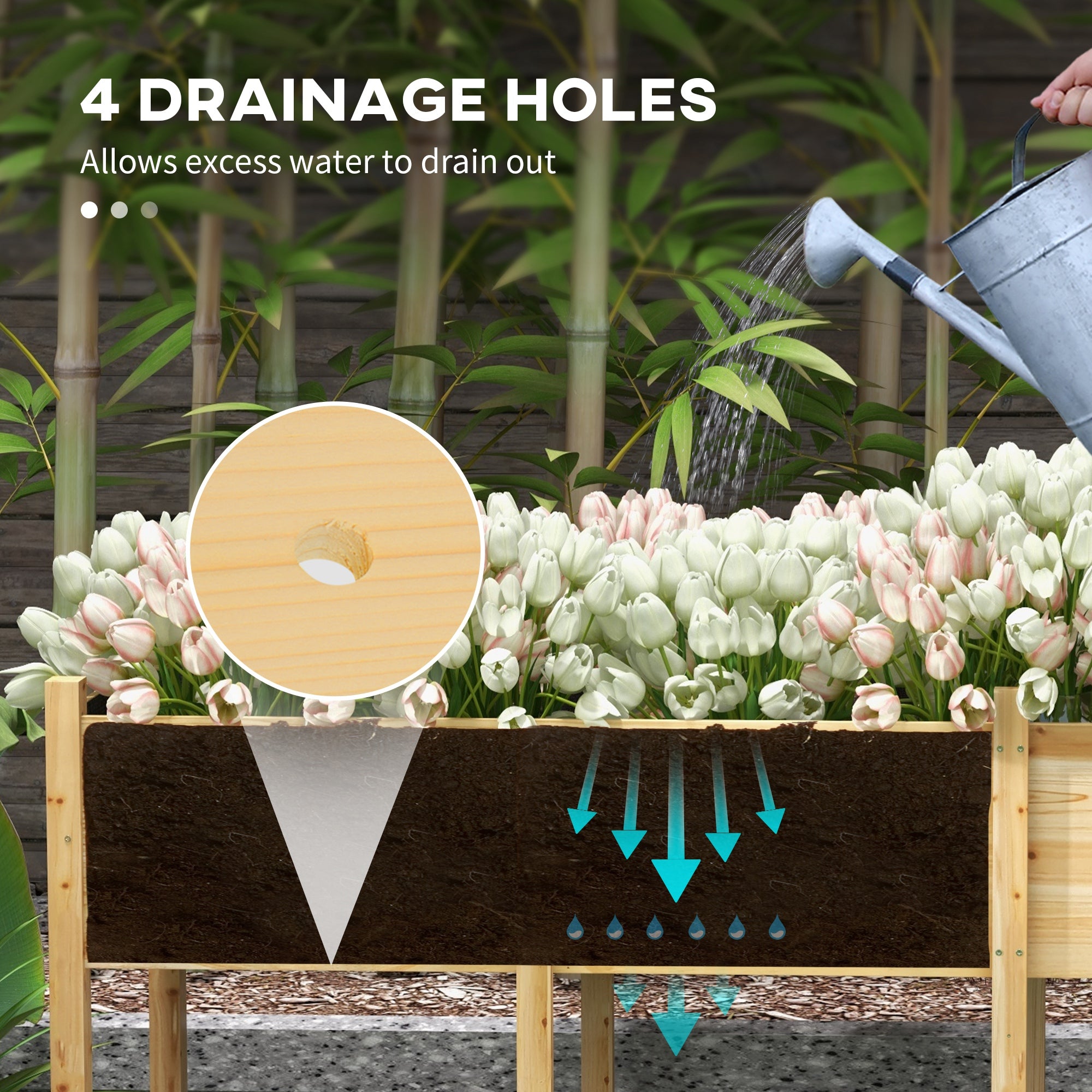 Wooden Raised Garden Bed, Large Elevated Planter Box with Legs, Bed Liner and Drain Holes, 7.4' x 1.8' x 2.6', Natural - Natural Wood - Image 6