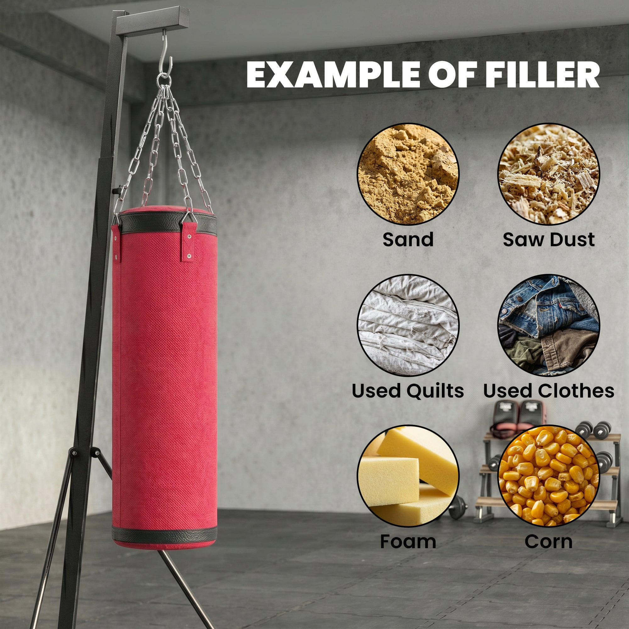 Punching Bag with Stand for Adults, 72.8"-90.9" Height Adjustable Freestanding Boxing Stand with Canvas Sandbag, Red