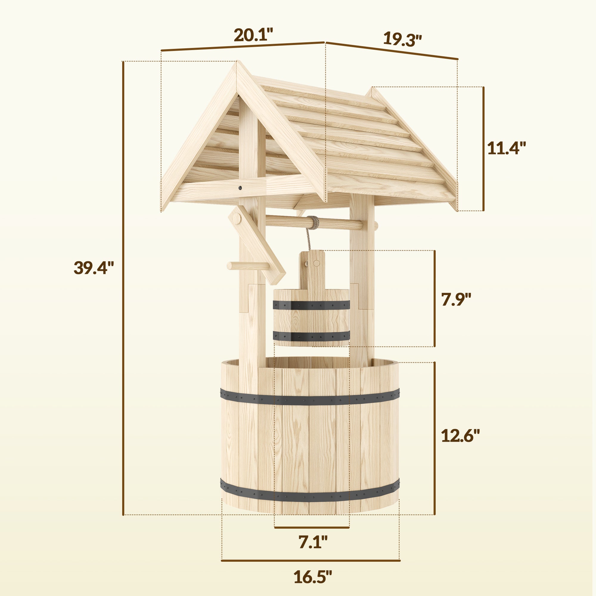 Wood Wishing Well for Outside with Hanging Bucket, Wishing Well Planter with Drain Hole for Garden Patio, Natural - Natural Wood - Image 3