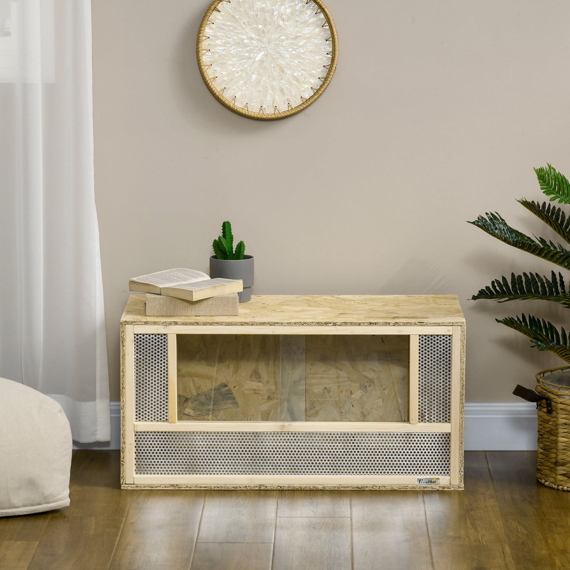 Wooden Reptile Terrarium with Sliding Door for Chameleon, Lizard, Snake, Frog, Turtle, 31.5" x 15.7" x 15.7" - Natural Wood - Image 8