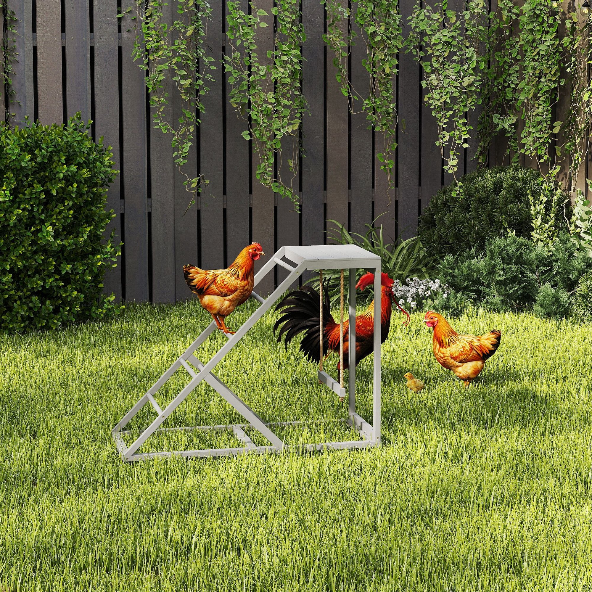 Chicken Activity Play for Healthy & Happy Animals, Swing Set with Chicken Perches & Hen Ladder, Chicken Coop Toy, Gray - Gray - Image 2