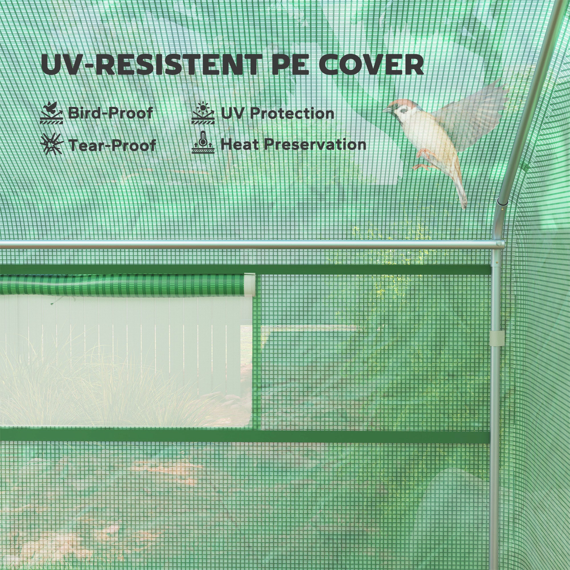13' x 10' x 6.5' Tunnel Greenhouse Hoop House with Upgraded Galvanized Steel Frame and Large Windows, Green - Green - Image 4