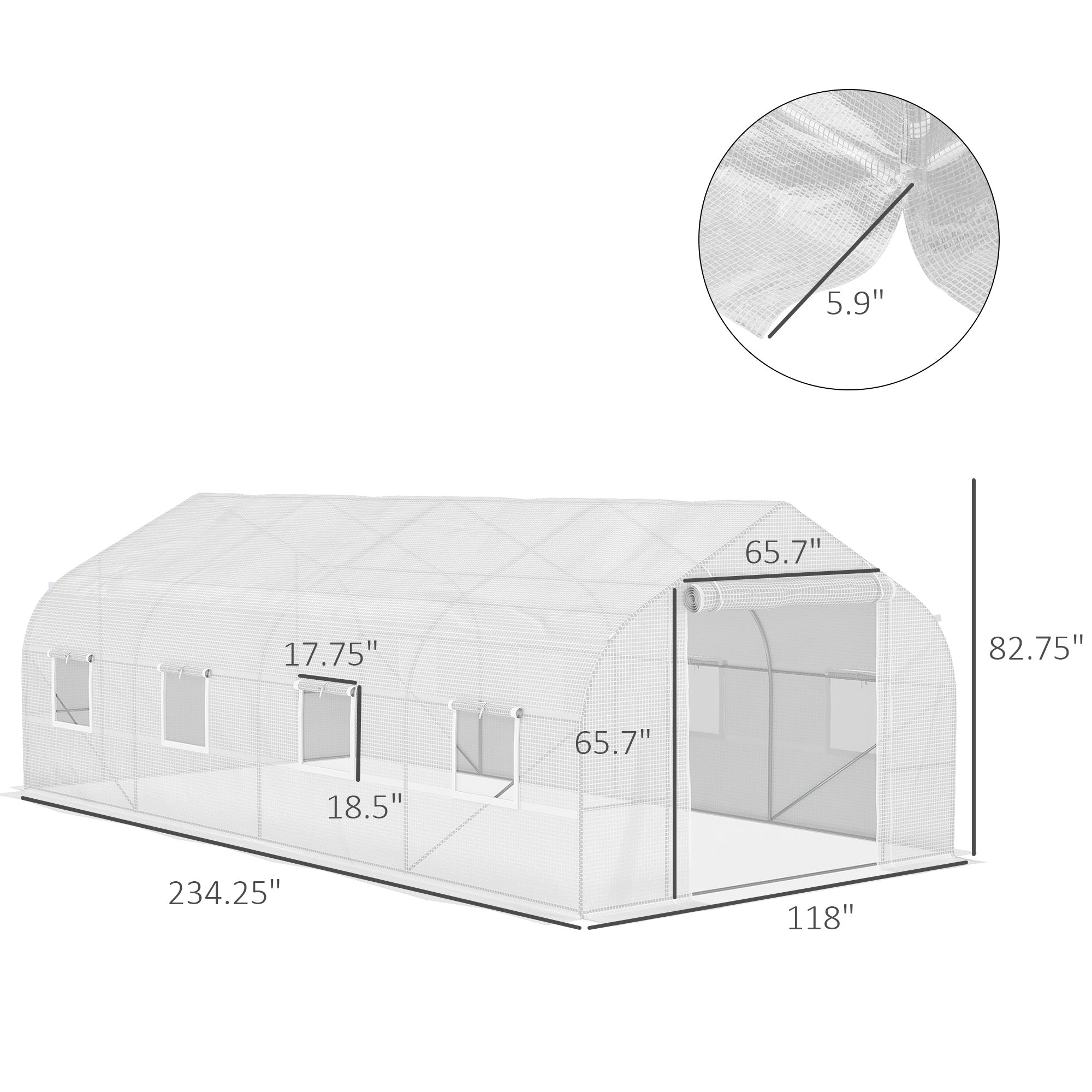 20' x 10' x 7' Walk-in Tunnel Greenhouse with Zippered Mesh Door & 8 Mesh Windows, Gardening Plant Hot House with Galvanized Steel Hoops, White - White - Image 3