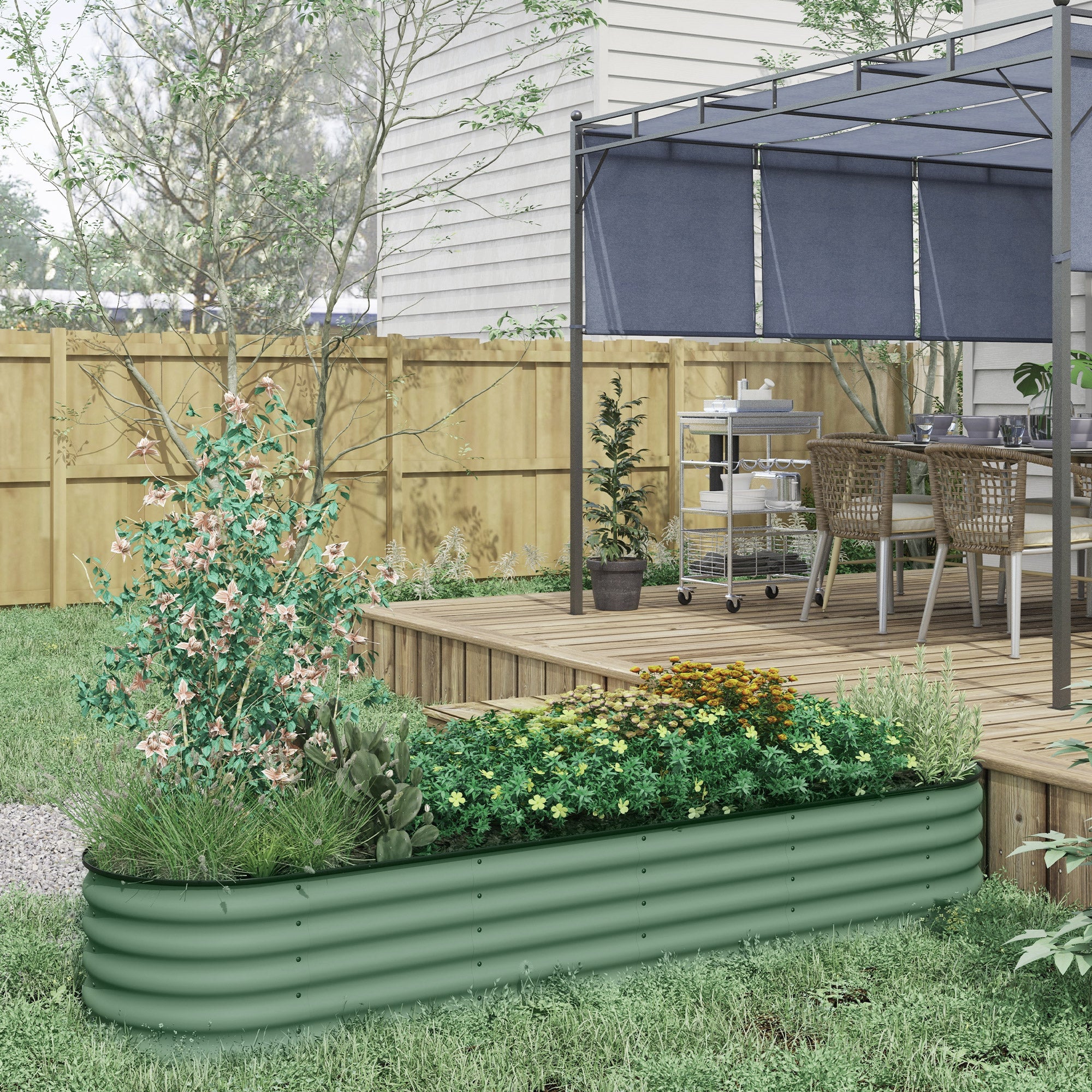 7.9' x 2' x 1.4' Galvanized Raised Garden Bed Kit, Metal Planter Box with Safety Edging, Green - Green - Image 2