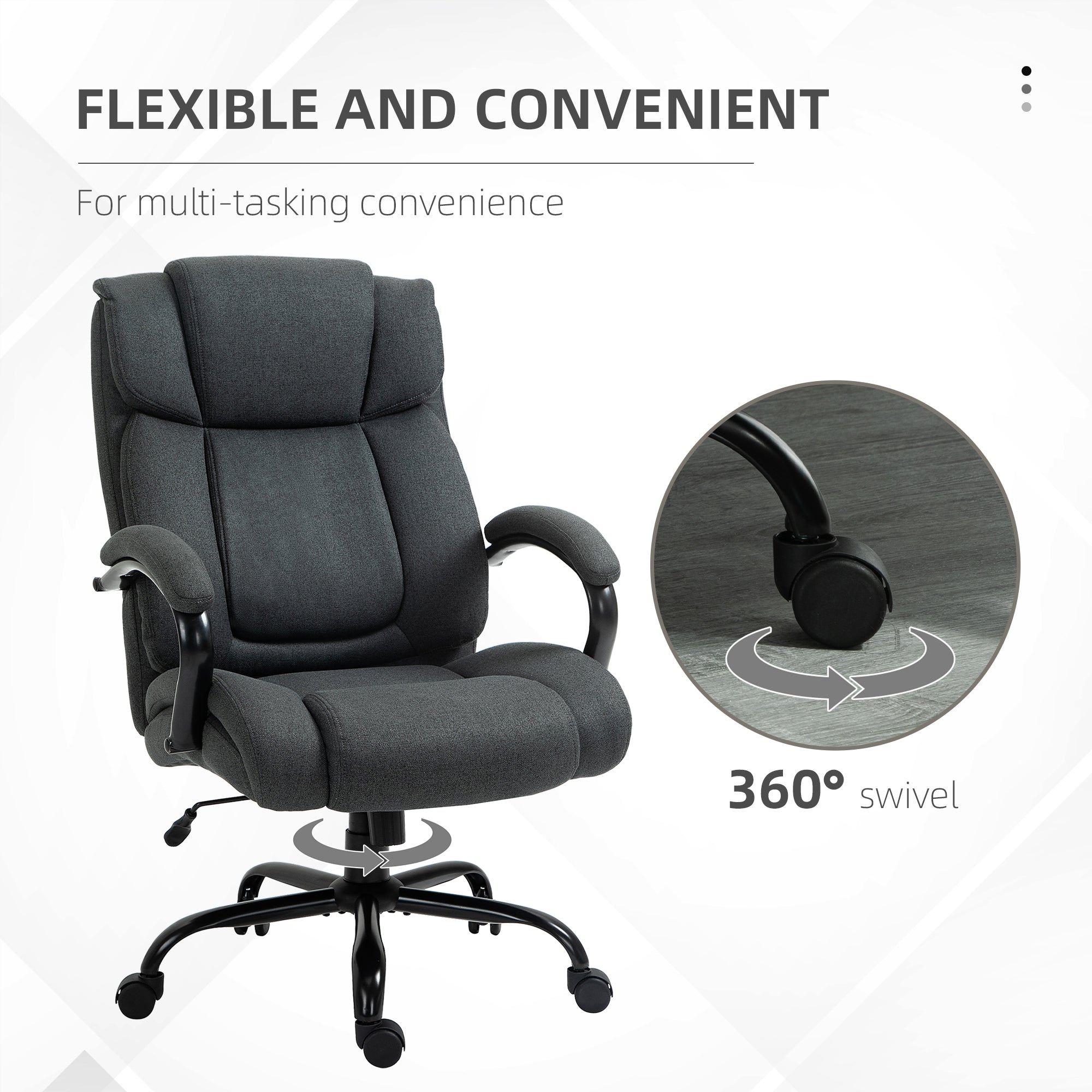 Executive Office Chair with Wide Seat, Computer Desk Chair with Adjustable Height, Swivel Wheels, Gray