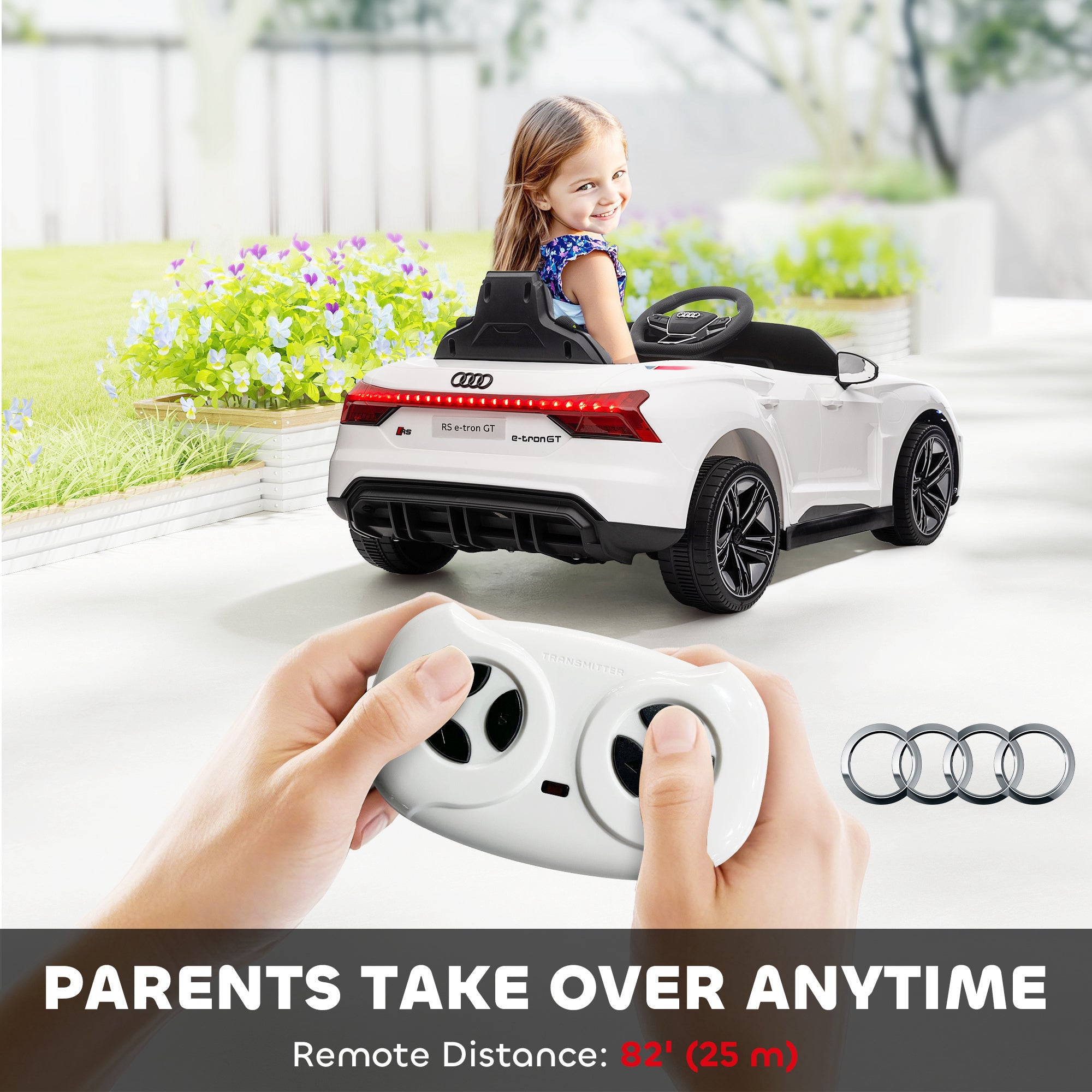 Licensed Audi RS e-tron GT 12V Ride On Car Truck for Kids, Electric Car Ride On Vehicle w/Parent Remote Control, Music, Lights, for Toddlers, White