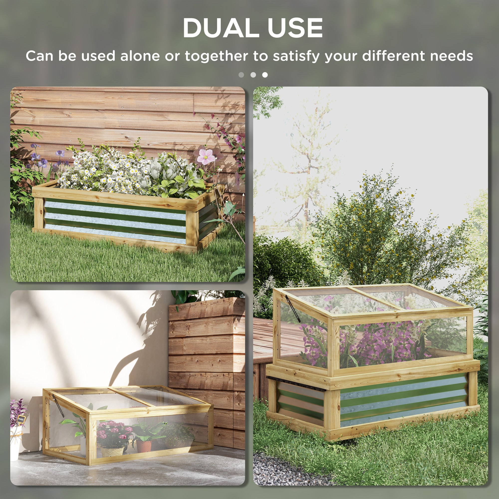 Raised Garden Flower Bed Kit with Lean-to Greenhouse, Wooden Cold Frame Planter, 41" x 22.5" x 28.25", Natural - Natural Wood - Image 4