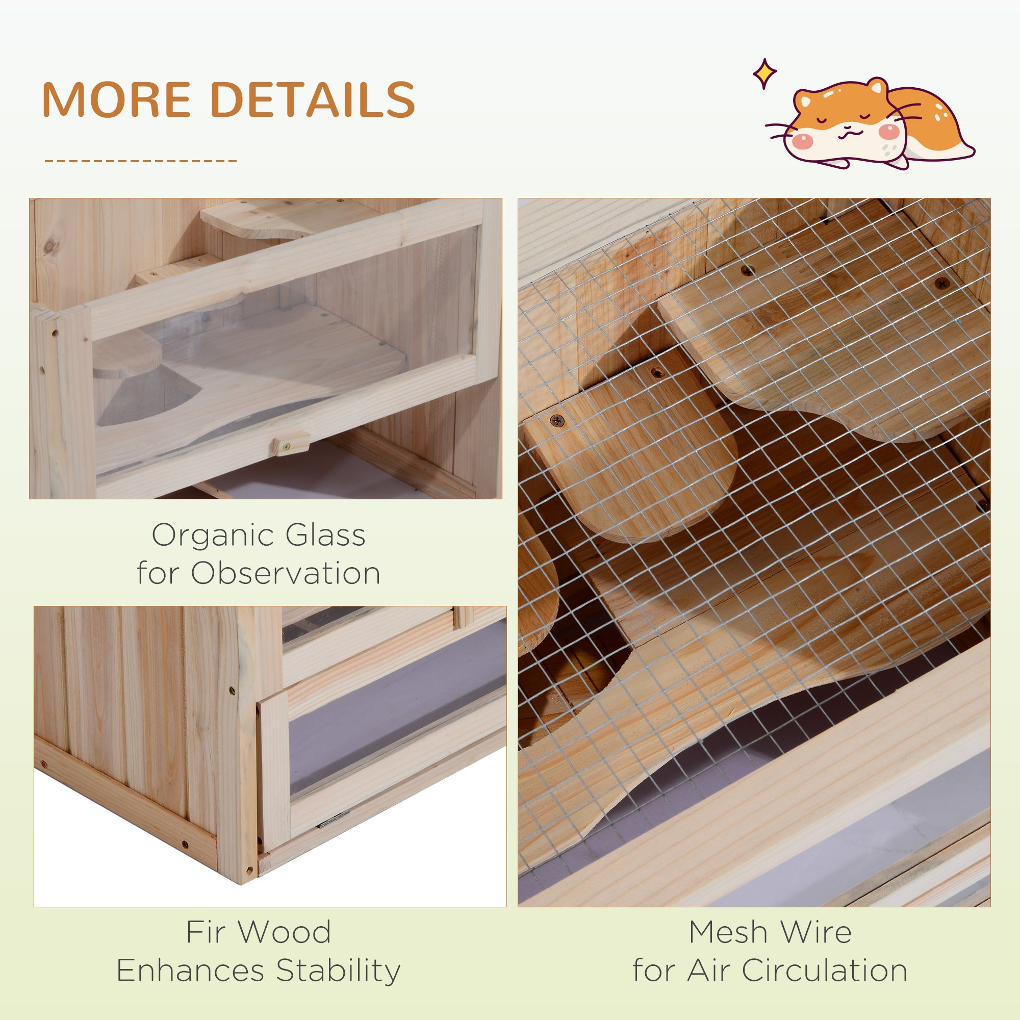 2-Level Hamster Cage Mice and Rat House, Small Animal Habitat for Guinea Pigs, Chinchillas with Openable Top, Front Door, Shelf and Ladder, Natural - Nature wood - Image 6