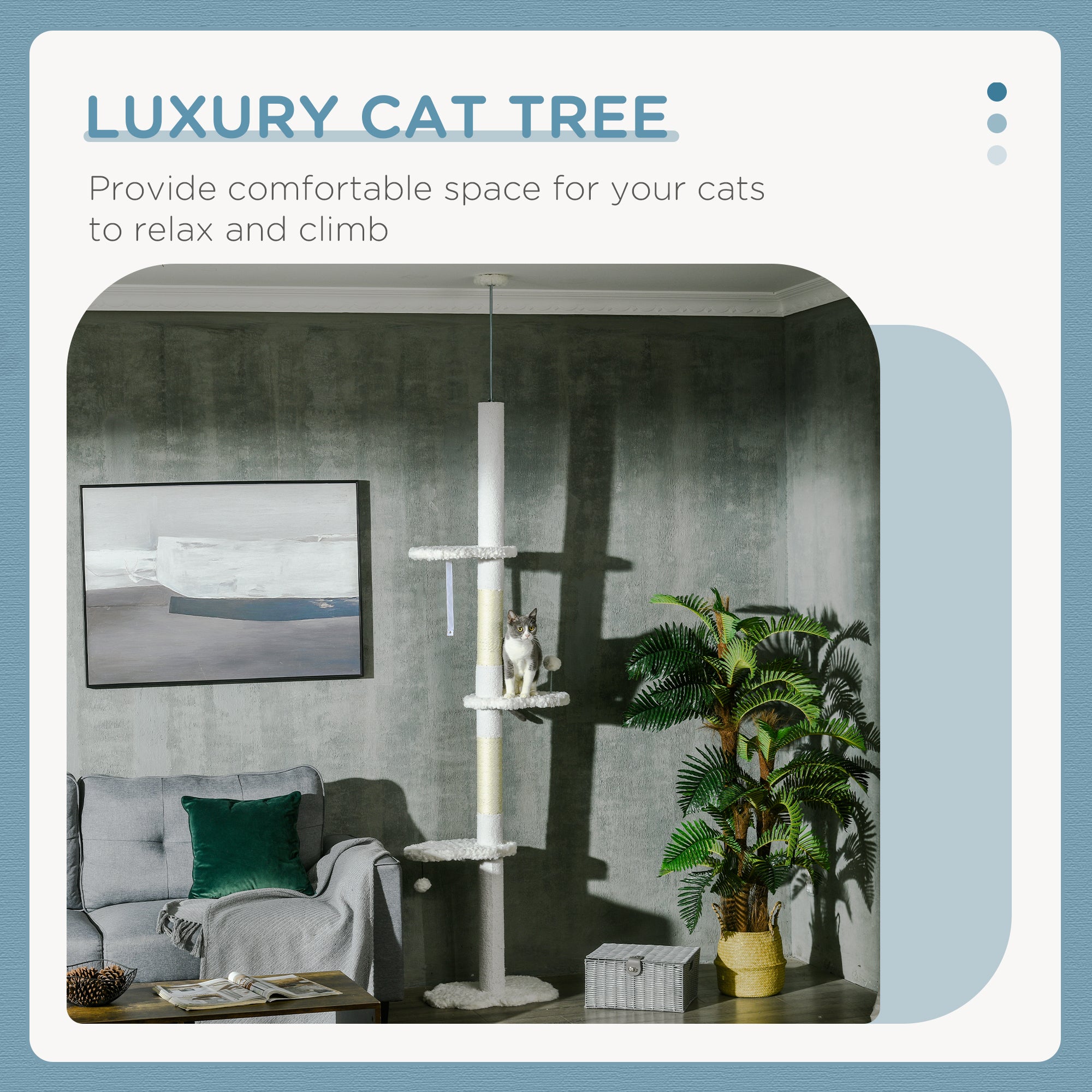 8.4' Floor to Ceiling Cat Tree, Adjustable Height, White - White - Image 4