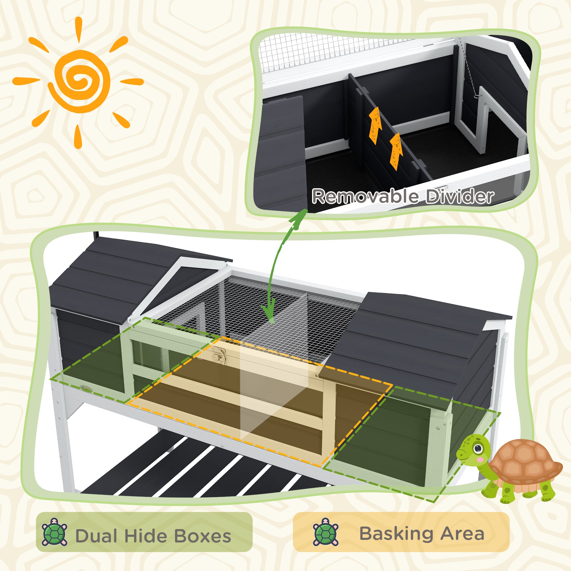 Tortoise Enclosure Tortoise House with Adjustable Lamp Holder Storage Shelf, Dual Main Houses, Openable Lid, Gray - Gray - Image 4