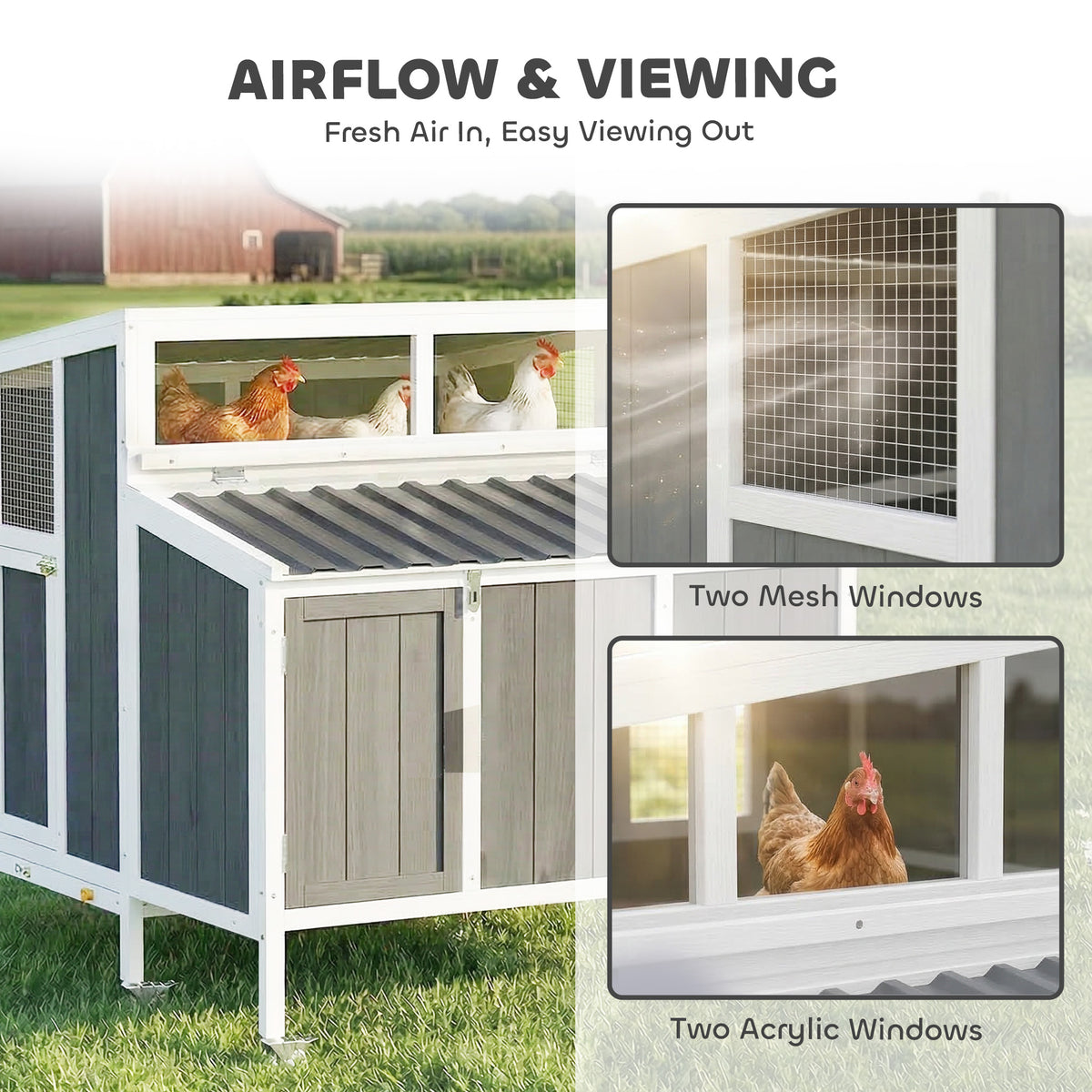 Chicken Coop, Wooden Chicken House for 4-6 Hens, Outdoor Hen House with Nesting Box, Pull-Out Tray and Weatherproof Roof