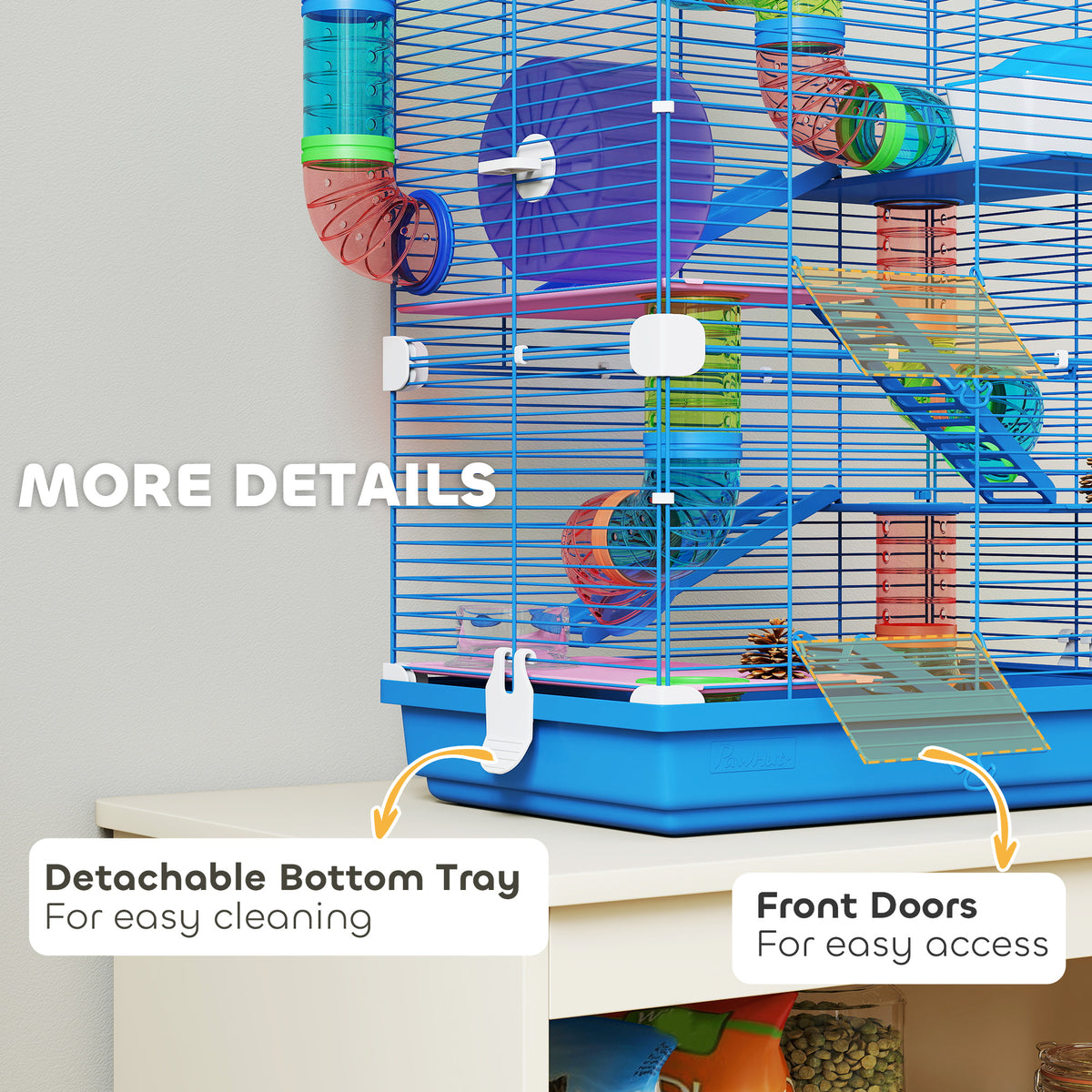 5 Tiers Hamster Cage Portable Animal Travel Carrier w/ Exercise Wheels Tube, Blue