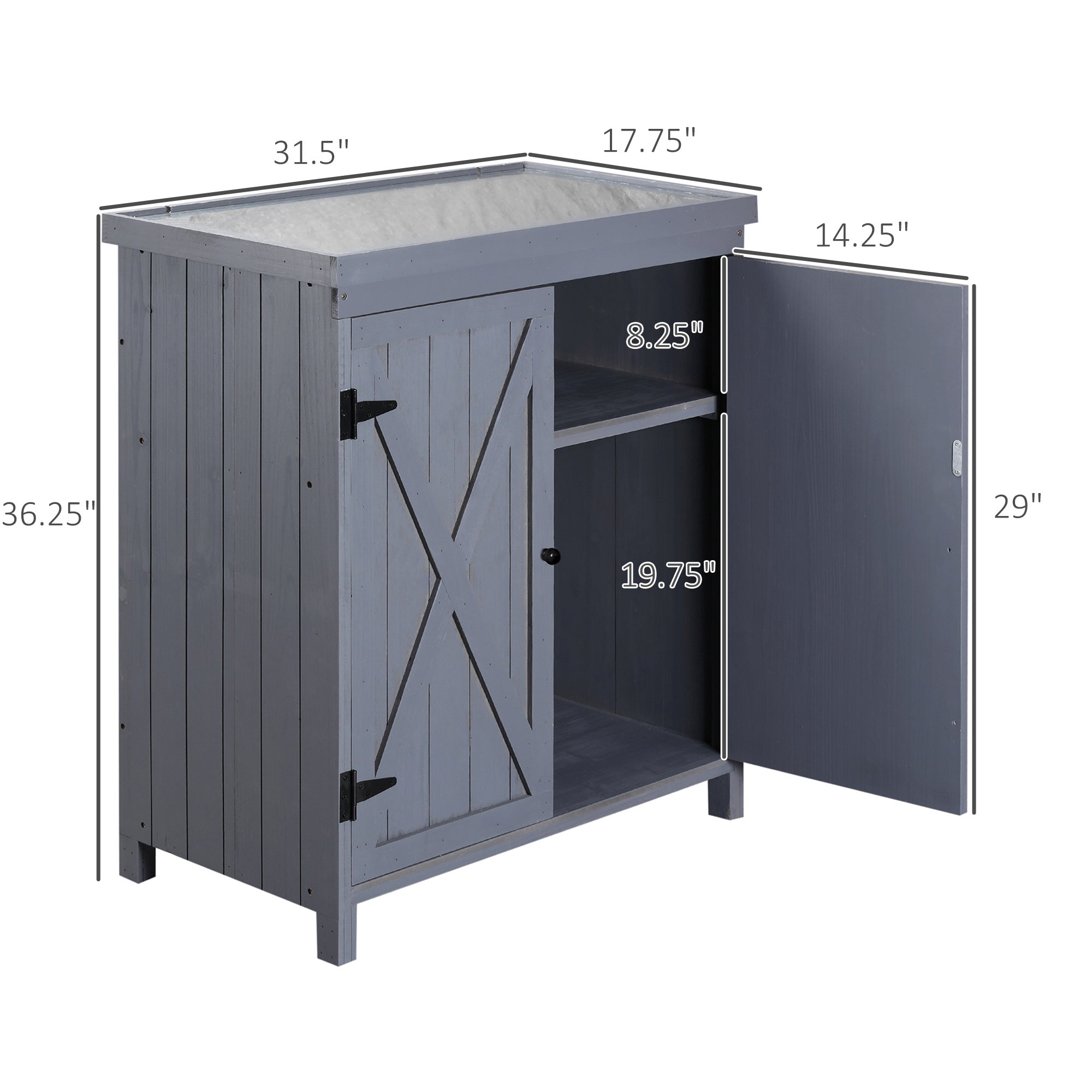 Outdoor Storage Cabinet, Outdoor Tool Shed with Galvanized Top and Two Shelves for Yard Tools or Pool Accessories, Gray - Grey - Image 3