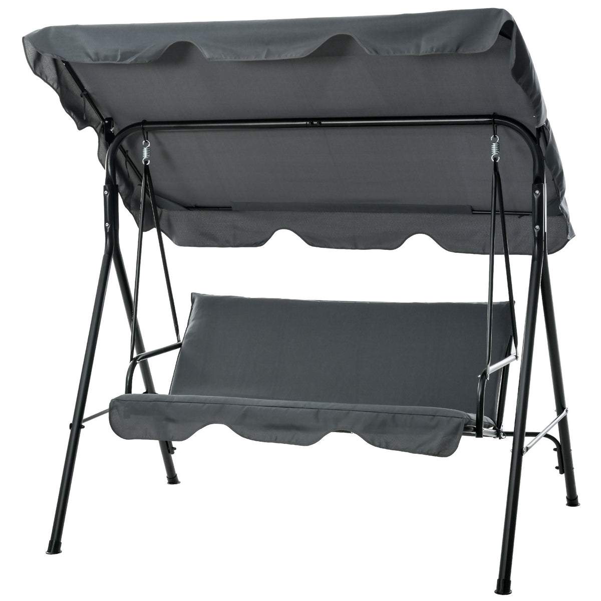 3-Seat Outdoor Patio Swing Chair w/ Cushion, Steel Frame Stand, Adjustable Tilt Canopy for Patio, Garden, Gray