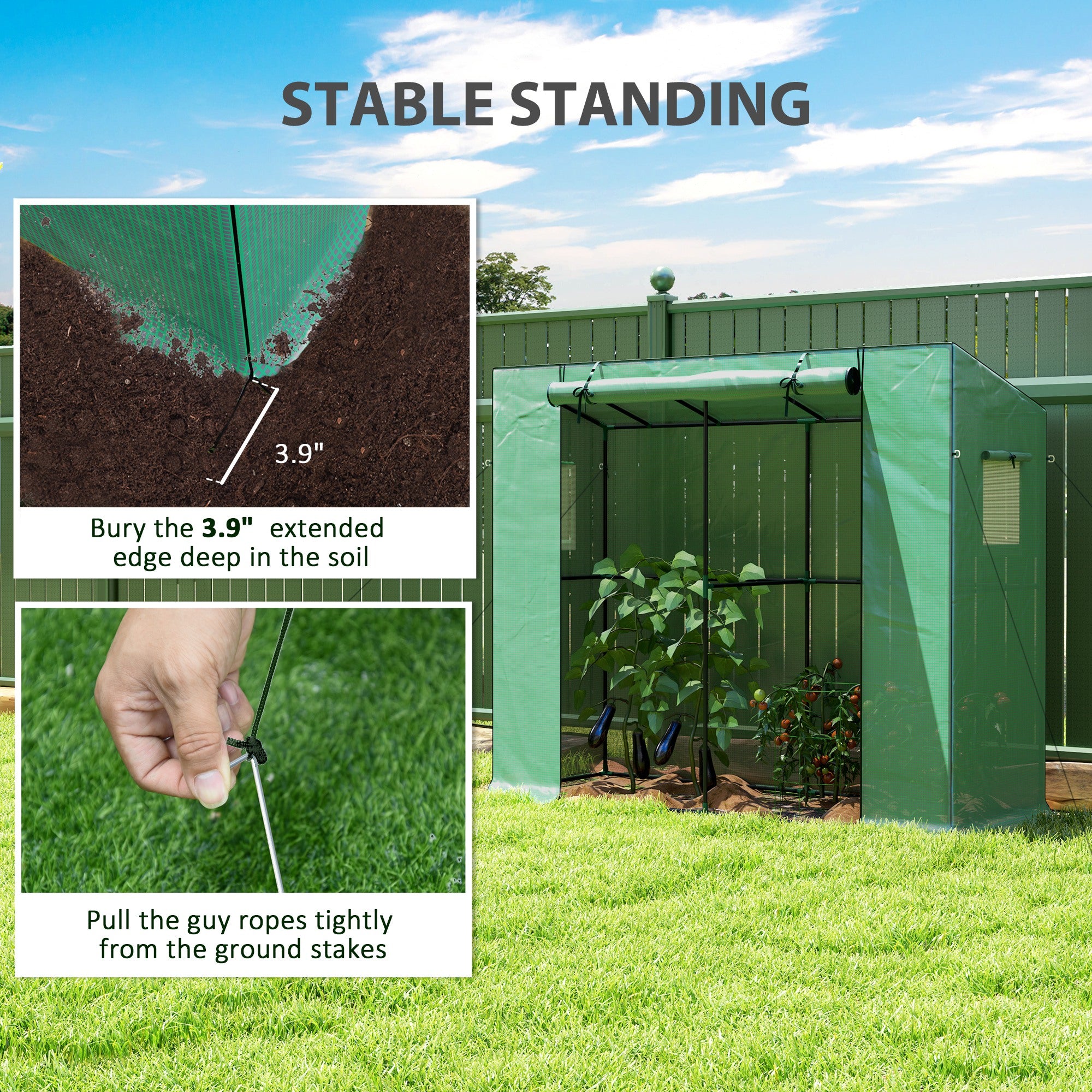 Walk-in Portable Greenhouse Small Greenhouse for Outdoors with UV-resistant PE Cover, 6.6' x 2.5' x 5.6' Green - Green - Image 7