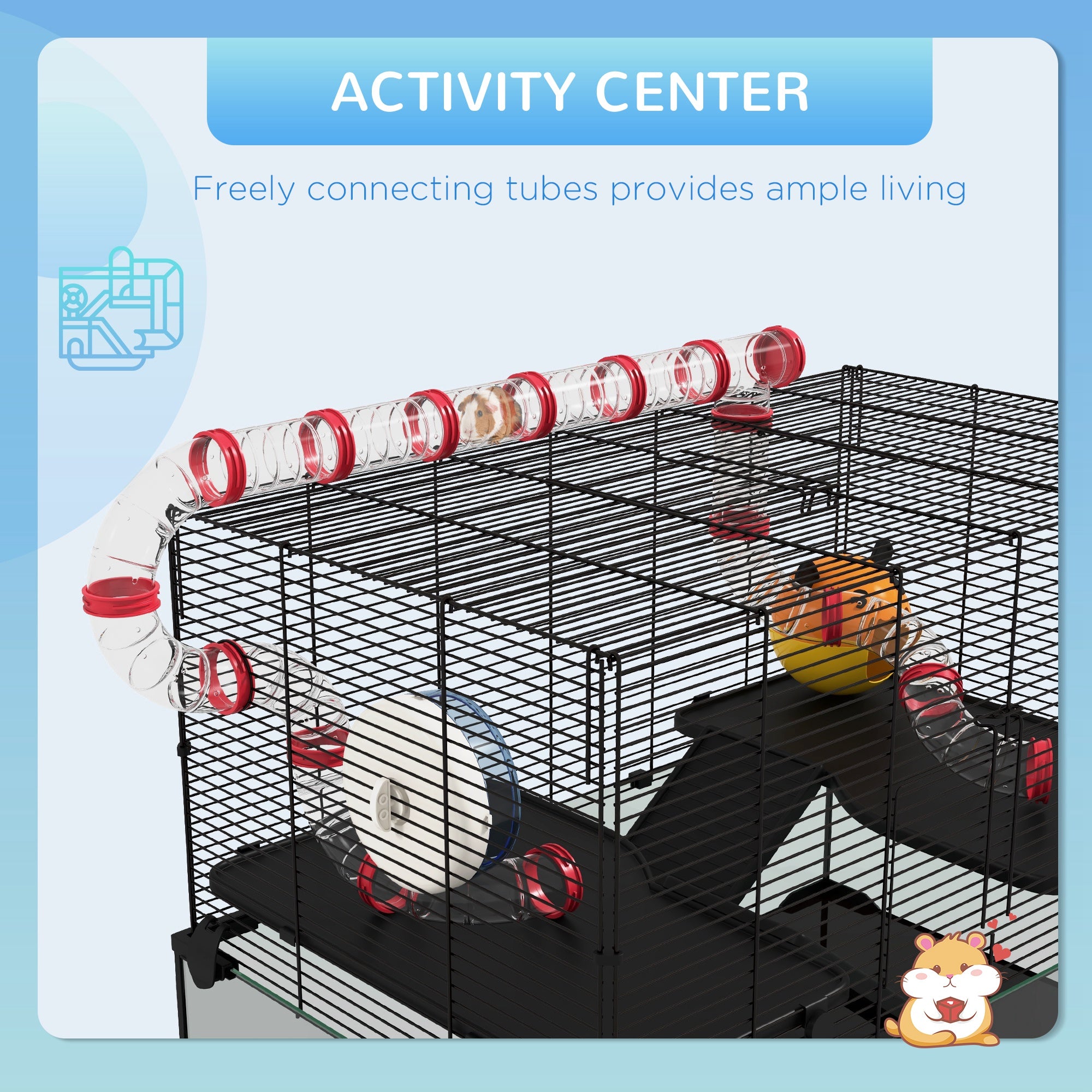 31" Hamster Cage with Tube and Tunnel, Deep Glass Bottom - Black - Image 4