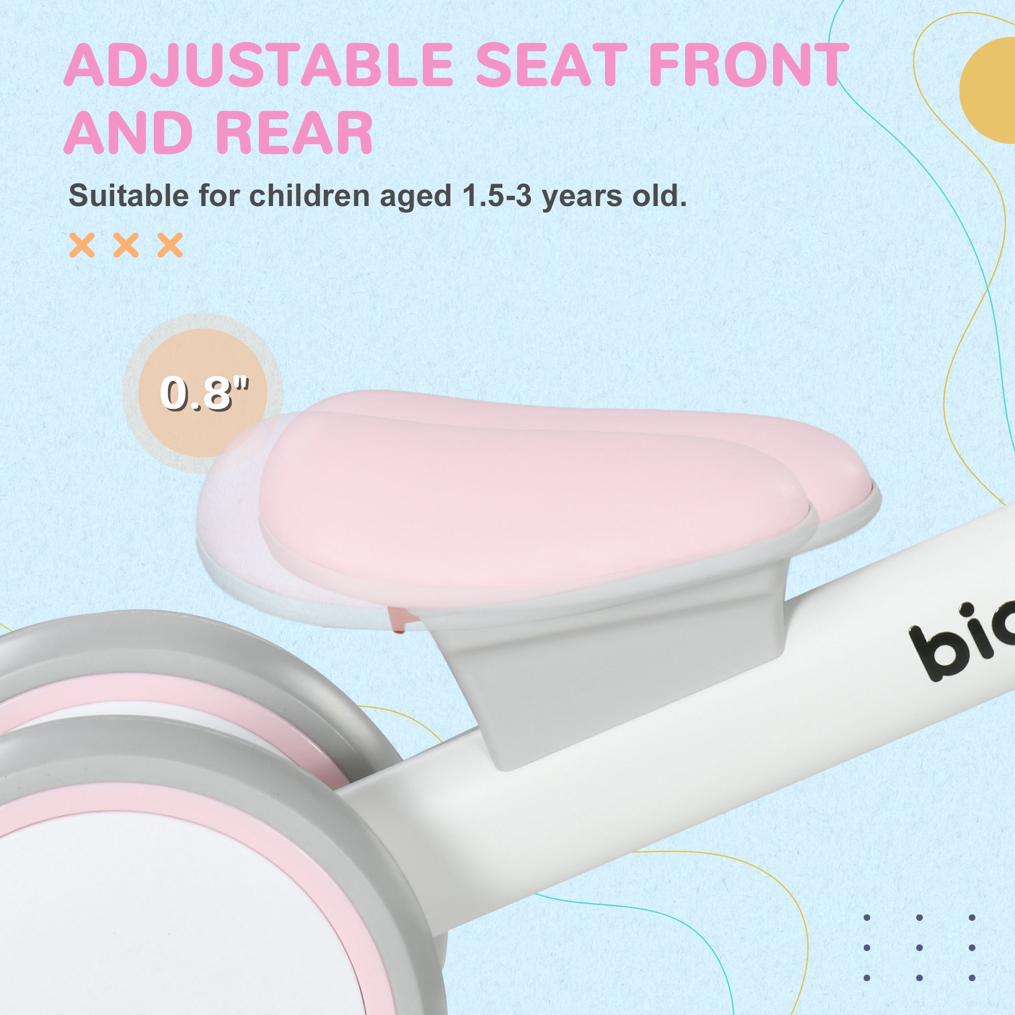 Balance Bike for Toddlers 1-3 Years with Adjustable Seat, Silent Wheels, No Pedal Bike, Pink