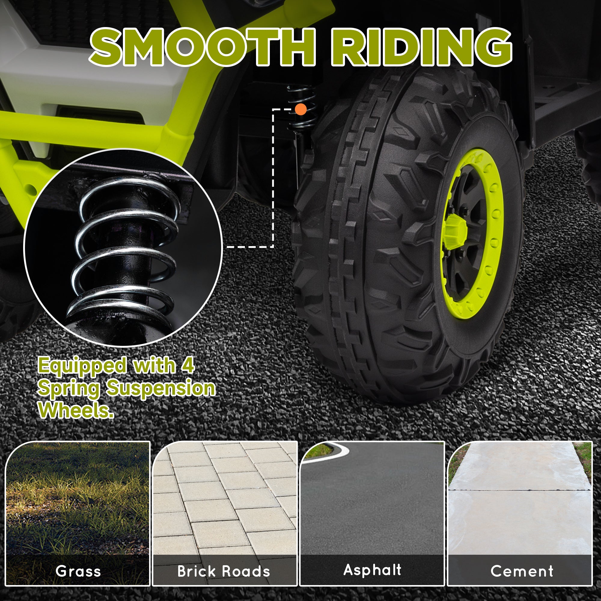 12V Kids ATV, 4 Wheeler Quad with 4 Spring Suspension Wheels, LED Lights, Music USB, Green