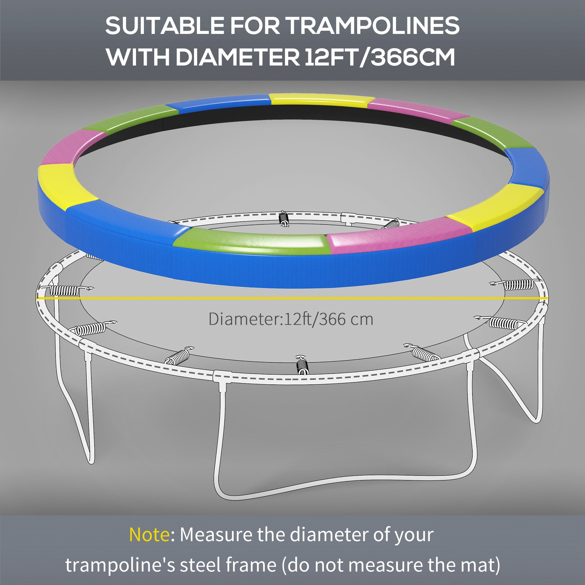 12FT Trampoline Spring Cover, Safety Trampoline Pad Replacement, Waterproof and Tear Resistant, All Weather Trampoline Accessories, Multi Color