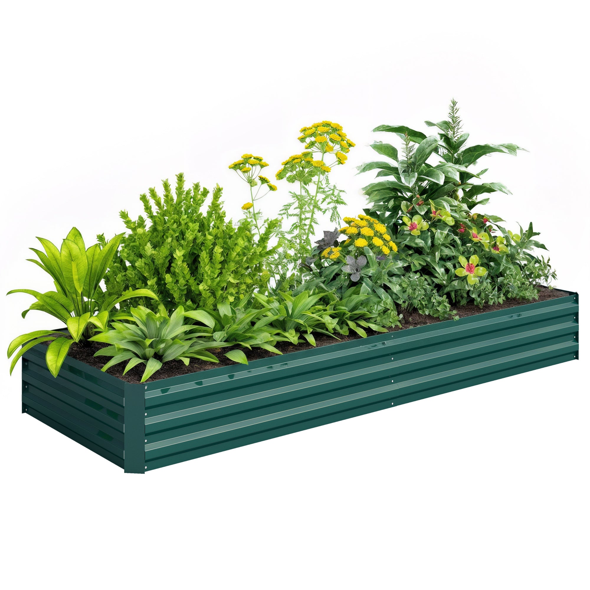 95" x 36" x 12" Galvanized Raised Garden Bed, Easy DIY and Cleaning for Growing Flowers, Herbs, Succulents, Green - Green