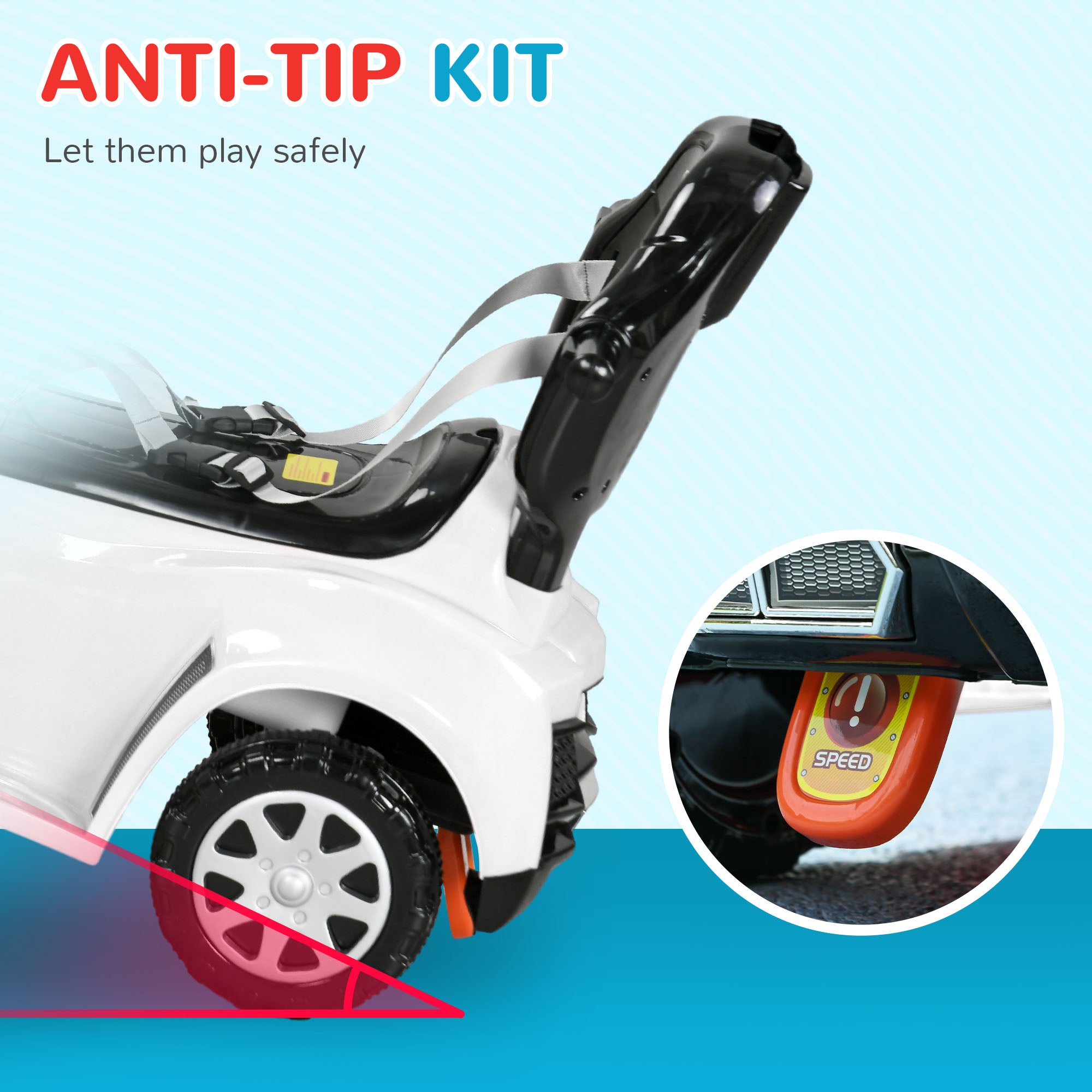 3 in 1 Push Car Sliding Car with Removable Handle, Music, Horn, Canopy, Safety Guardrail, White