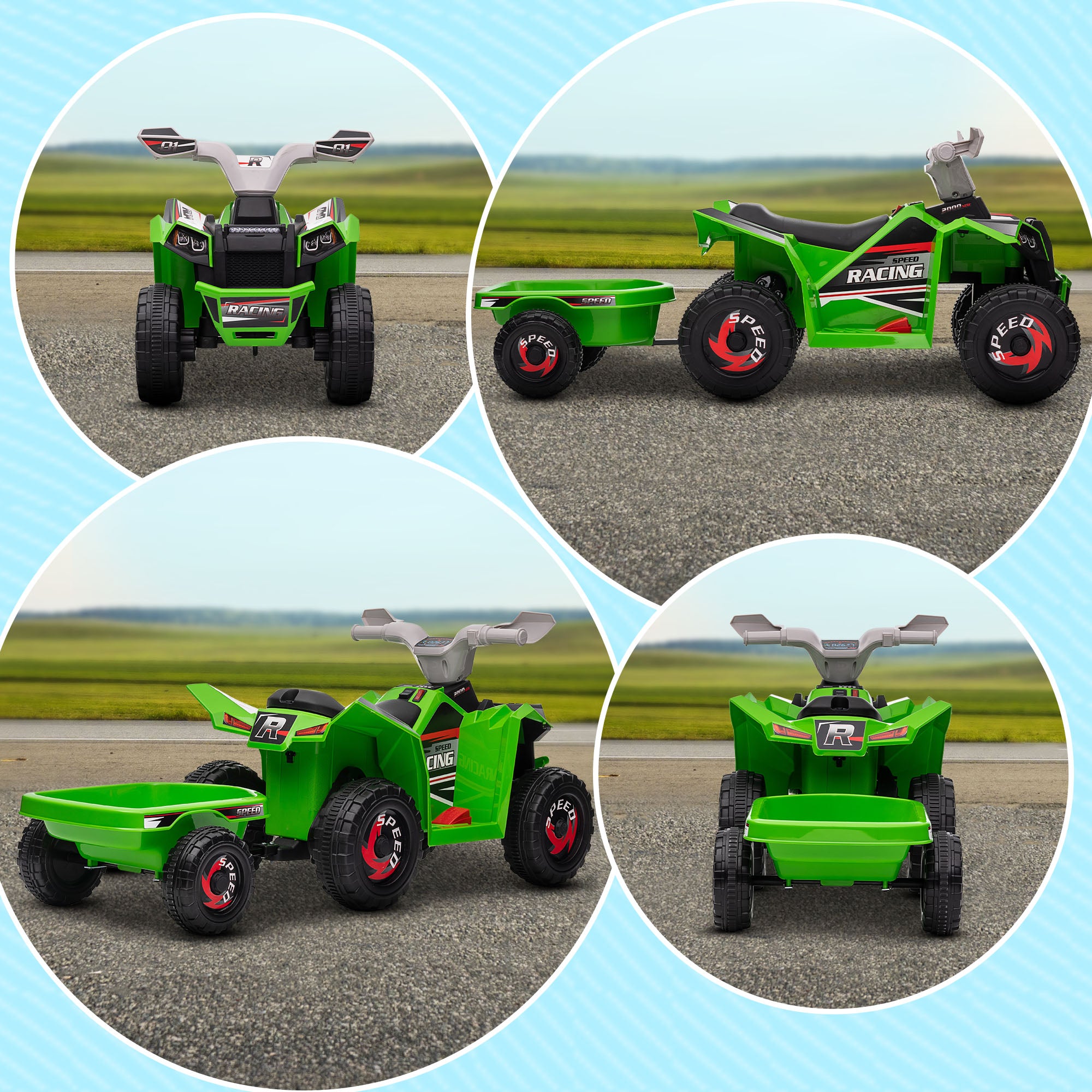 6V Electric Toy Car with Back Trailer, Forward Backward, Wear-Resistant Wheels for Ages 18-36 Months, Green