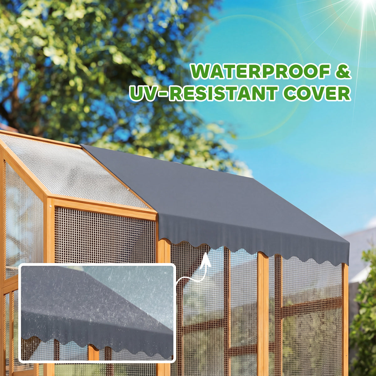 Large Wooden Chicken Run with Waterproof & Anti-UV Cover, for 6-8 Chickens, for Backyard, Farm, Yellow