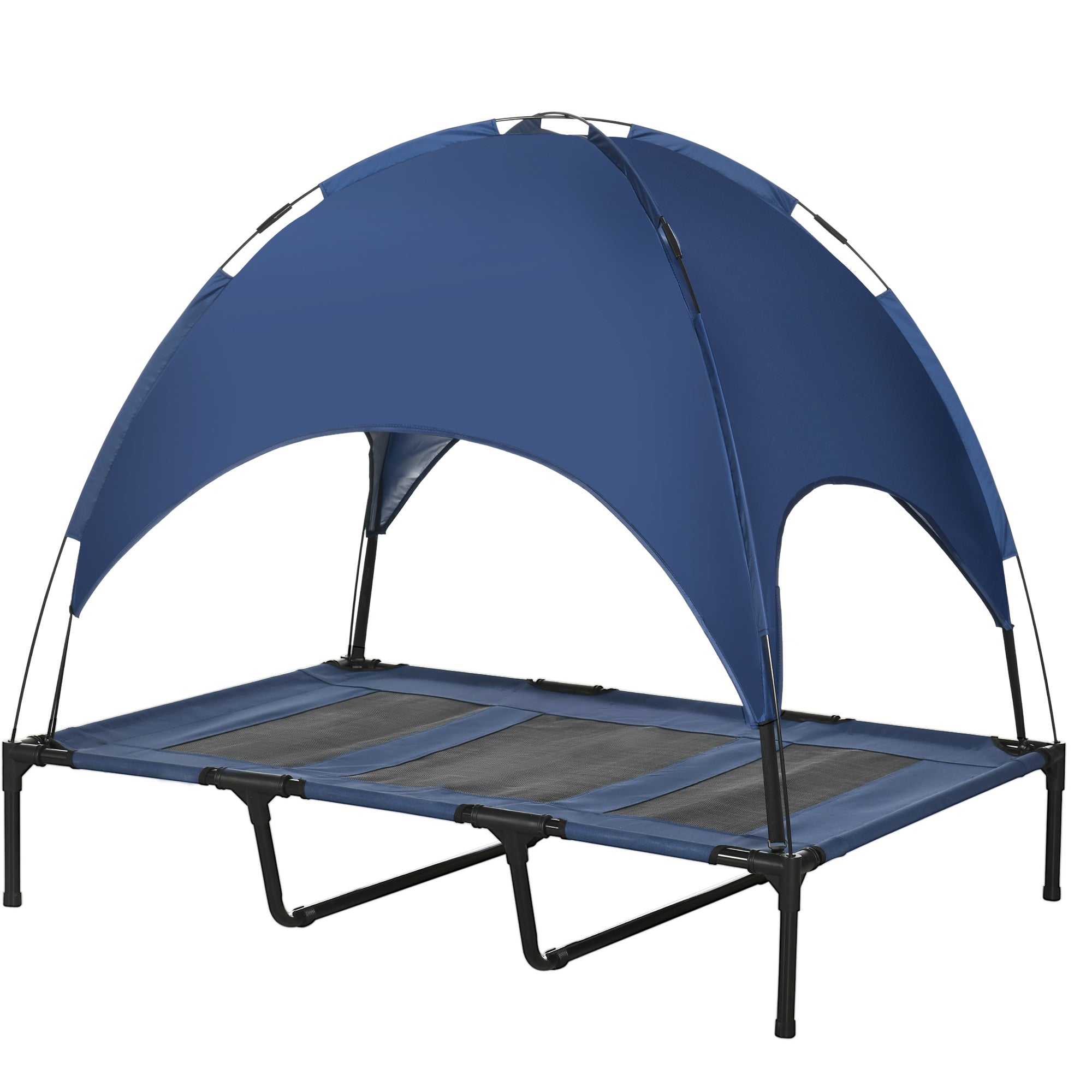 48" x 36" Elevated Portable Dog Cot Cooling Pet Bed with UV Protection Canopy Shade, Dark Blue - Blue