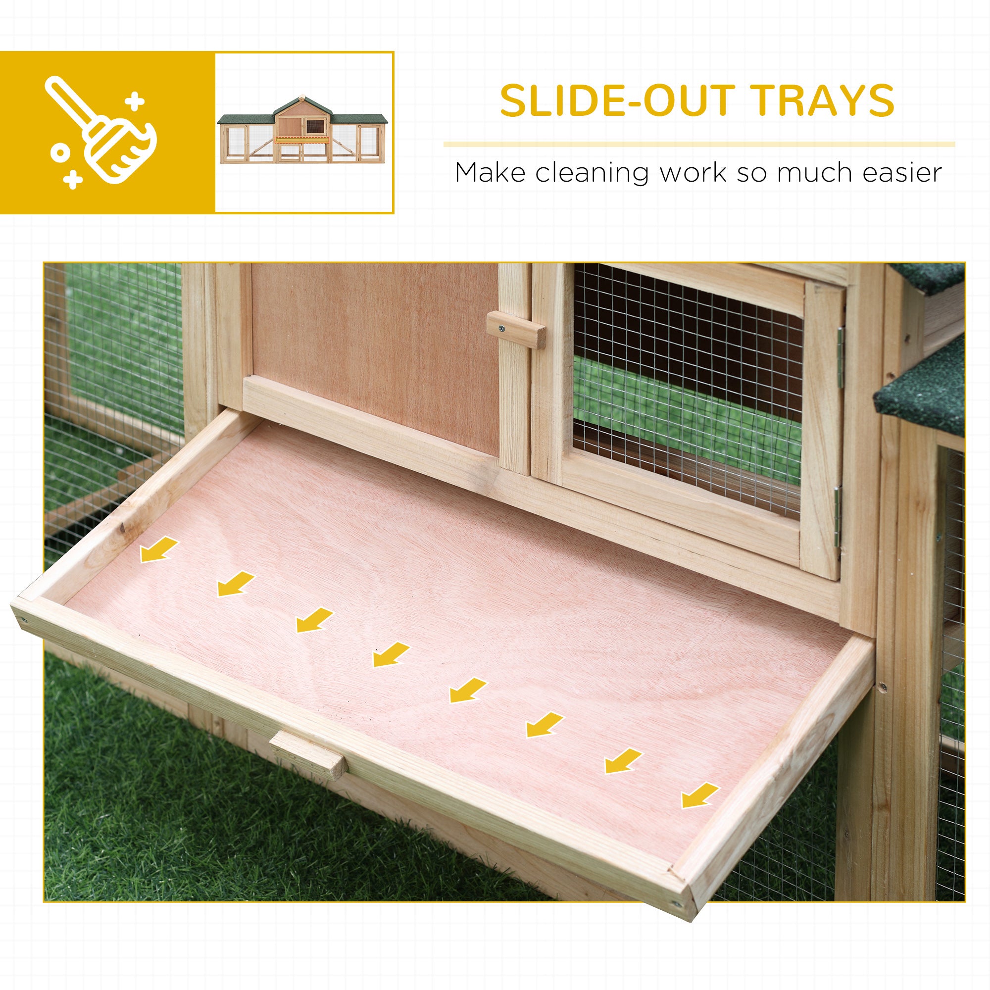 Rabbit Cage Outdoor, Rabbit House 83" 2 Story Deluxe XL Wooden Rabbit Hutch Big Bunny Cage w/ Ladder and Run - Natural - Image 6