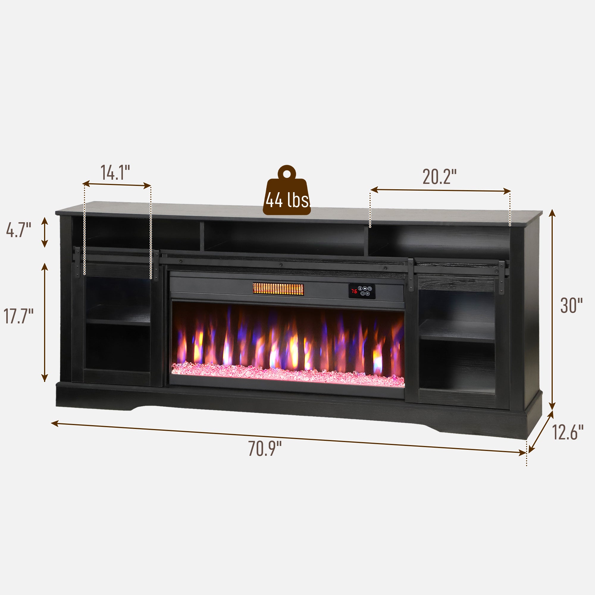 Fireplace TV Stand for TVs Up to 80 Inch, TV Console with Electric Fireplace, Open Storage and Side Cabinets, Black