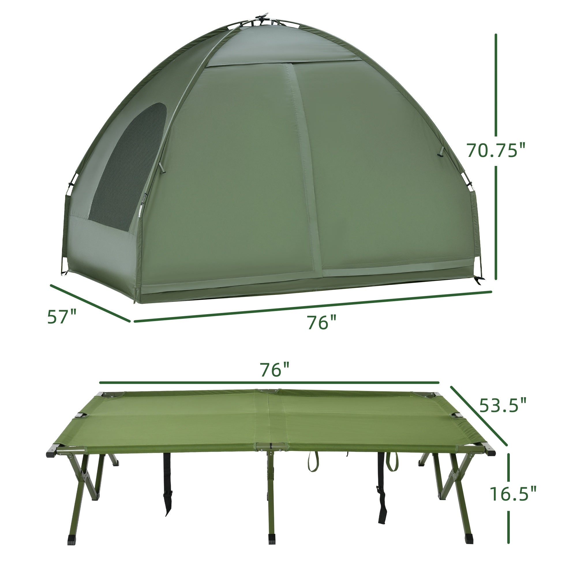 2-Person Tent Cot, 4-in-1 Elevated Camping Bed Combo with Air Mattress, Bed Cover, Foot Pump