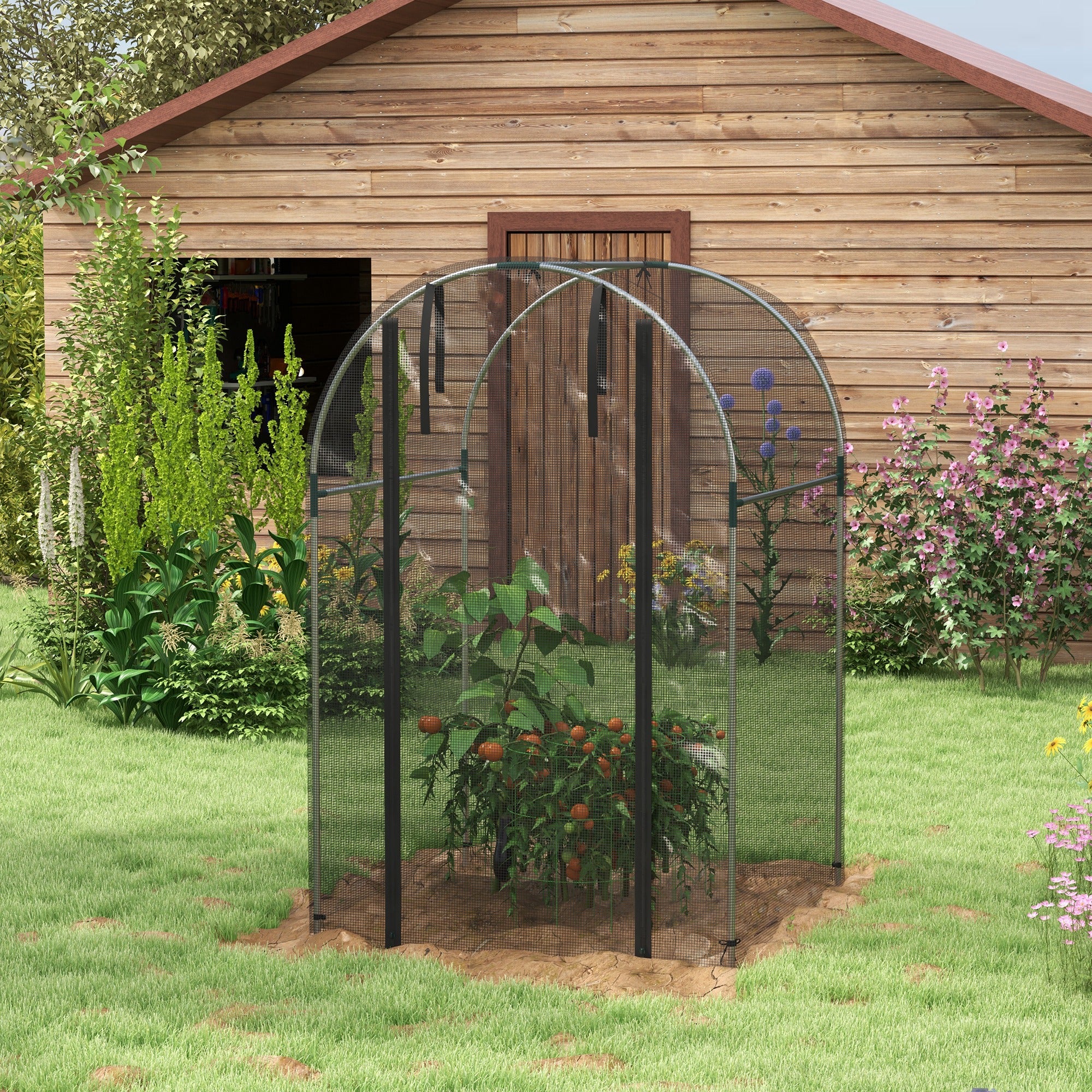 Galvanized Steel Crop Cage, Plant Protection Tent with Zippered Door, 4' x 4', Black - Black - Image 8