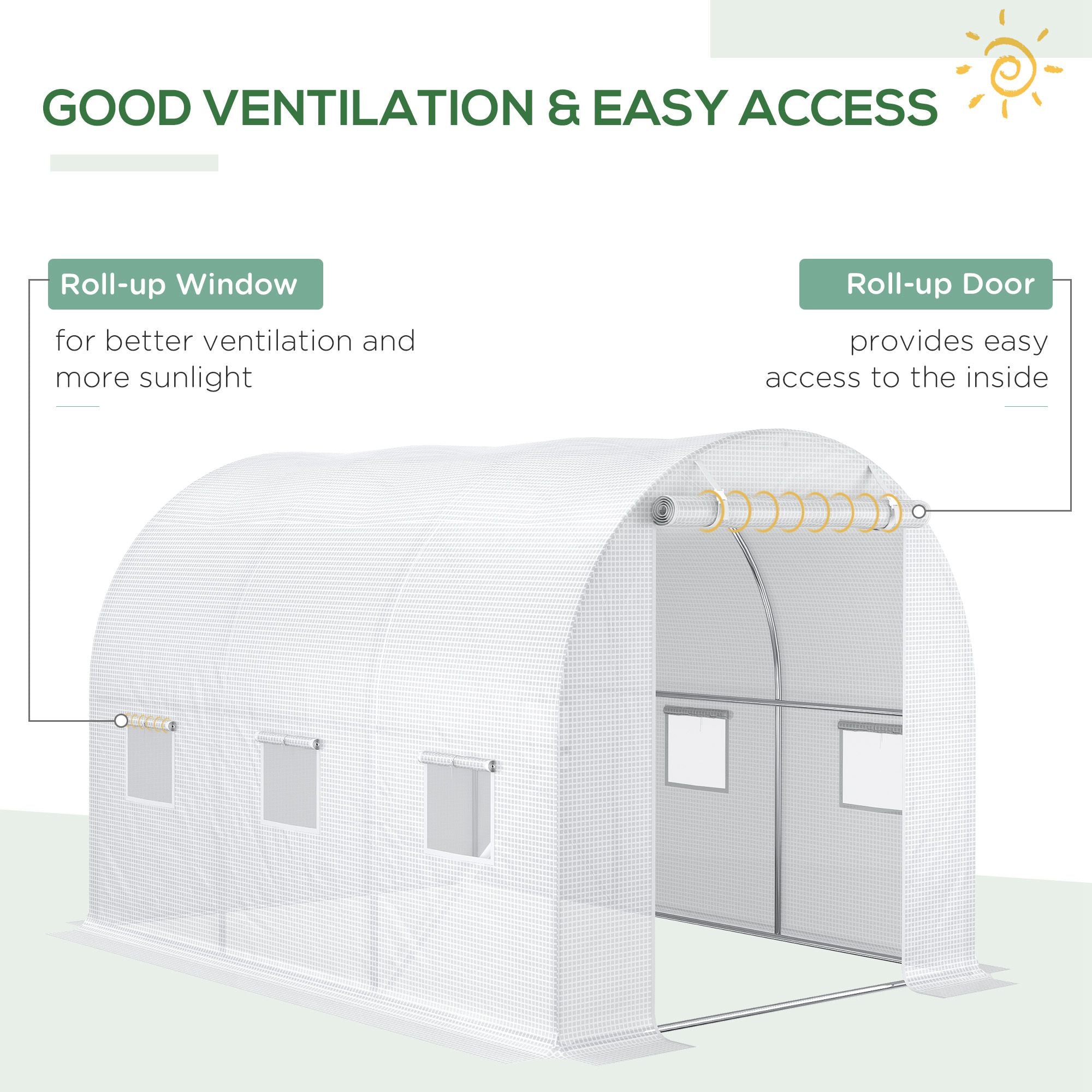 9.8' x 6.6' x 6.6' Plastic Greenhouse Cover Replacement, Heavy Duty Waterproof Tarp for Hoop House, Sheeting with 6 Windows, Door & Reinforcement Grid, White - White - Image 4