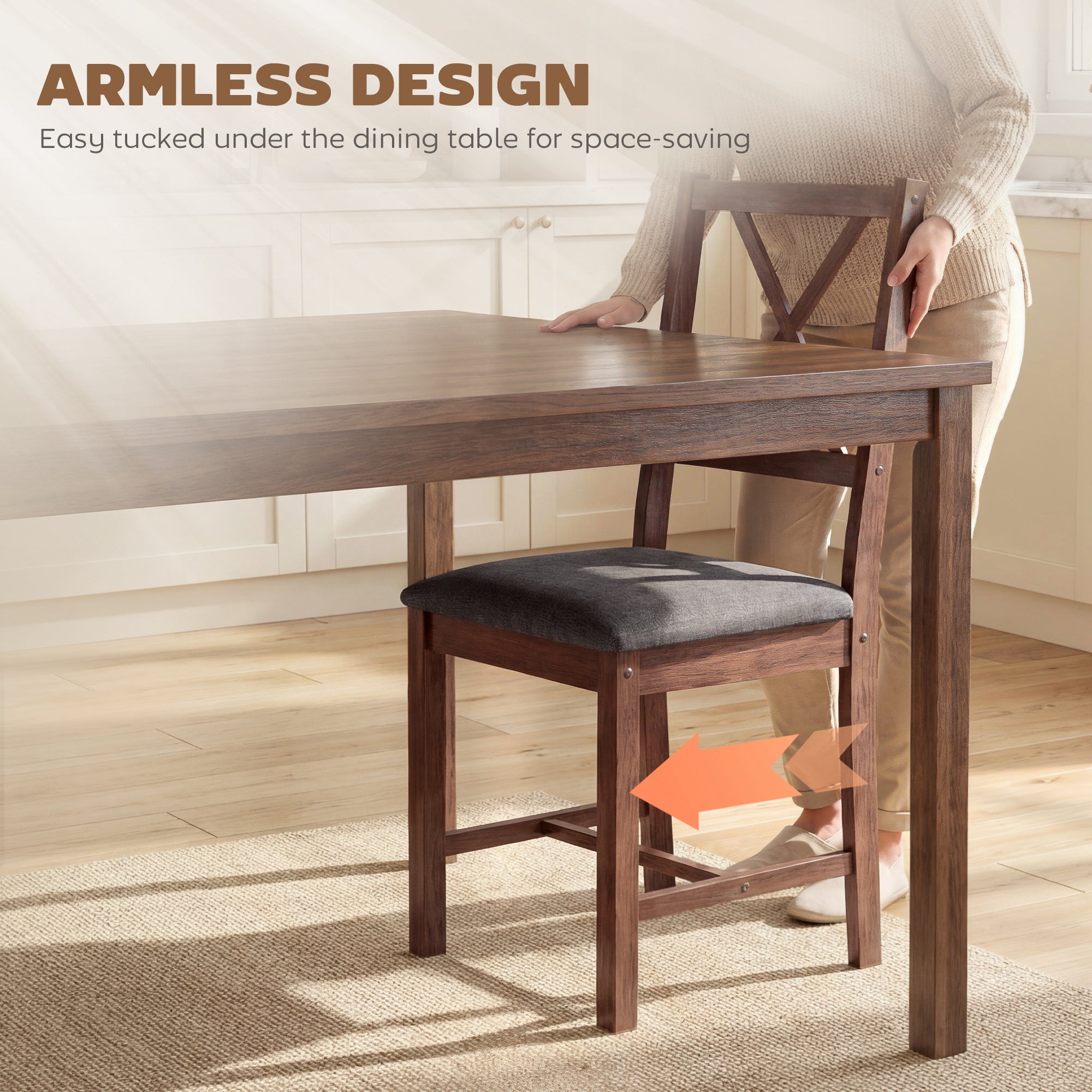 Set of 2 Dining Chairs, Upholstered X-Back Dining Room Chairs with Rubberwood Legs and Padded Seat, Walnut