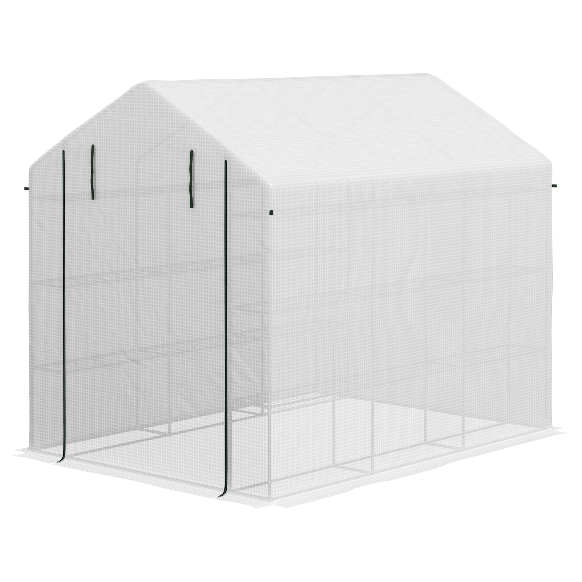 Outdoor Walk-in Greenhouse with Roll-up Zipper Door, 18 Shelves, PE Cover, 95.25" x 70.75" x 82.75", White - White