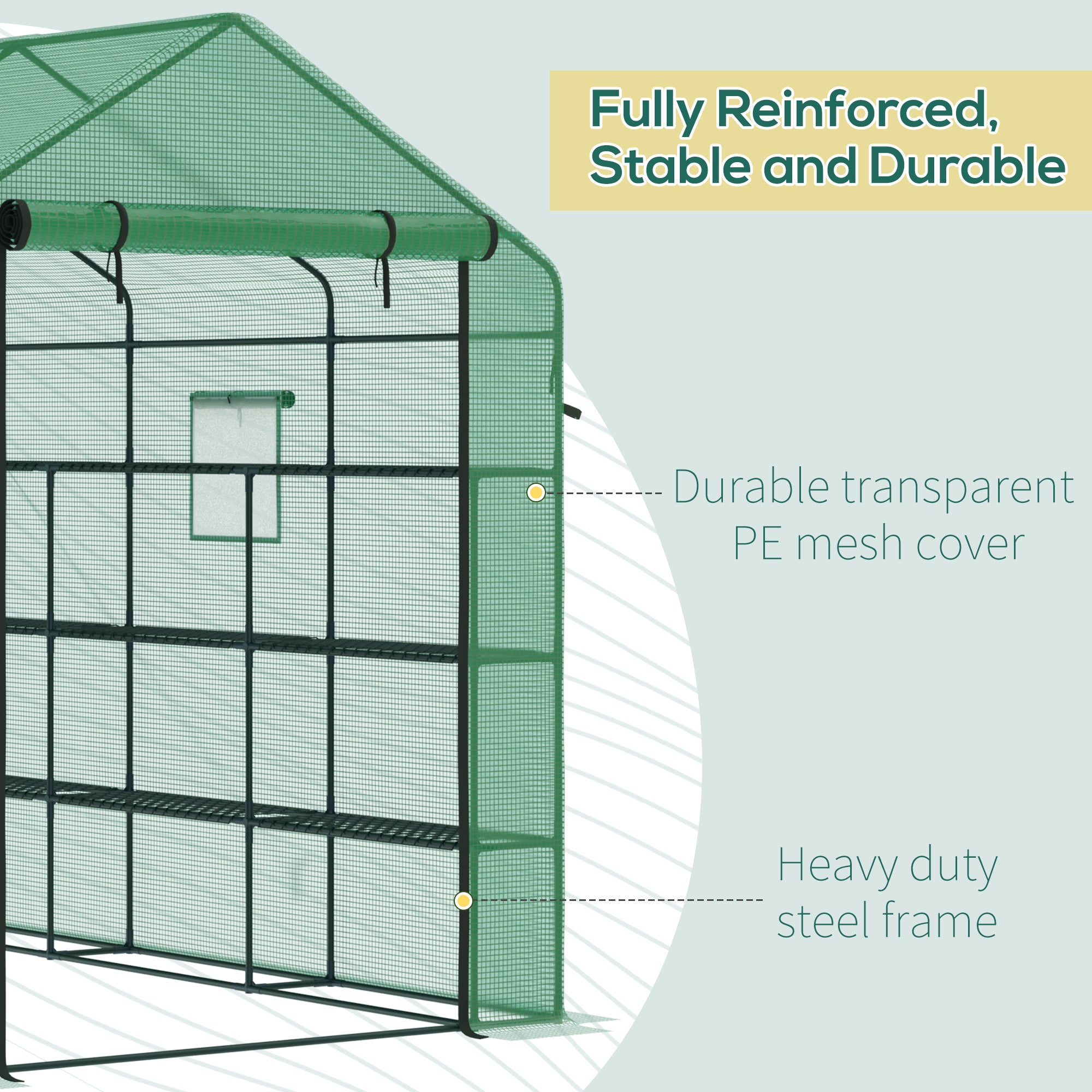 8' x 6' x 7' Temporary Greenhouse for Growing Flowers with Mesh Door & Windows Green - Green - Image 6