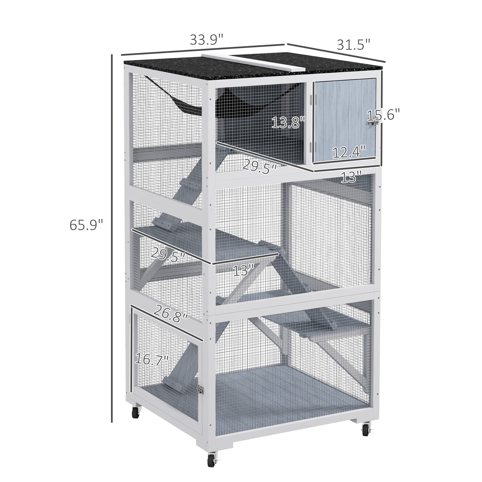 Catio, Outdoor Cat Enclosure House on Wheels with Hammock, Gray - Light Gray - Image 3