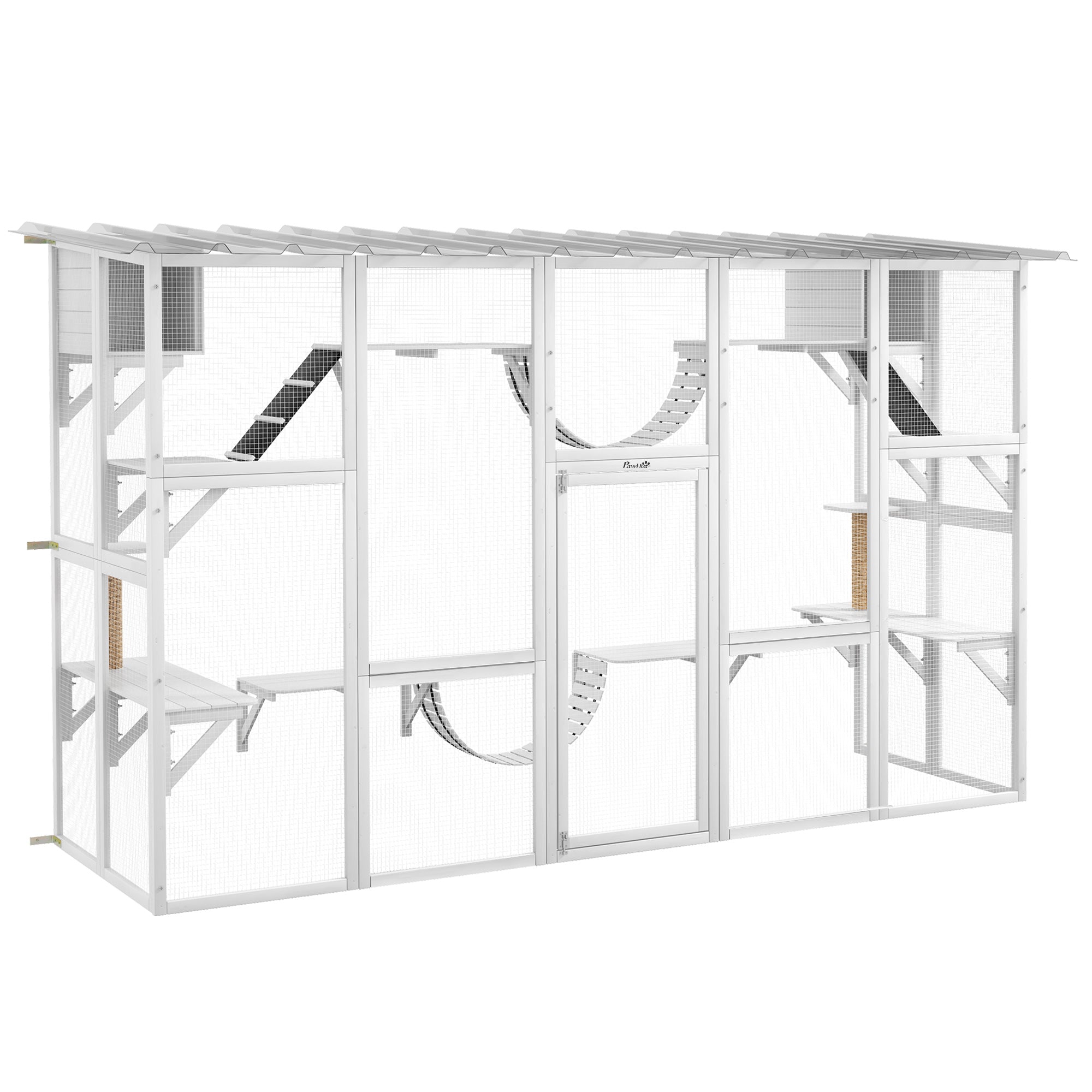 Cat Window Box , Large Catio with Shelves & Bridges, Outside Enclosure for Multiple Cats, White - White