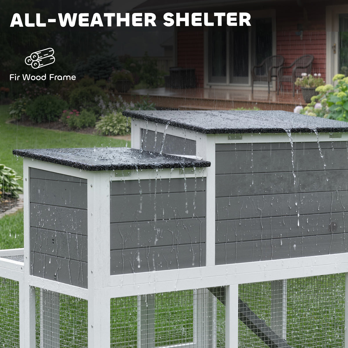 Wooden Rabbit Hutch, 2-Story Bunny Cage with Run, Waterproof & Openable Roof, Pull Out Tray and Ramp for 1-2 Rabbits