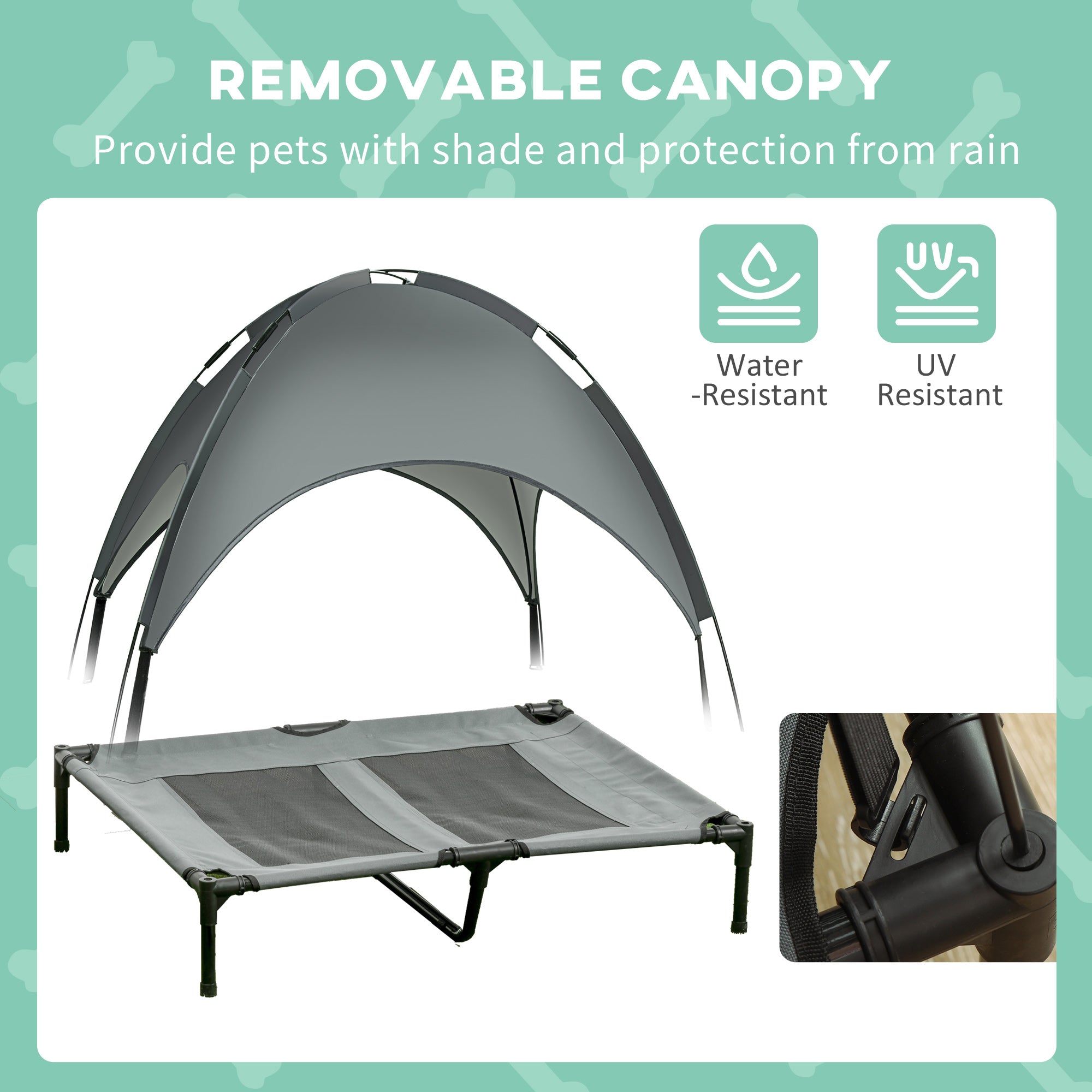 Elevated Dog Bed with Removable Canopy, Outdoor Dog Cot with UV Protection Canopy Shade, 36 inch Large Pet Bed for Camping, Gray - Grey - Image 6