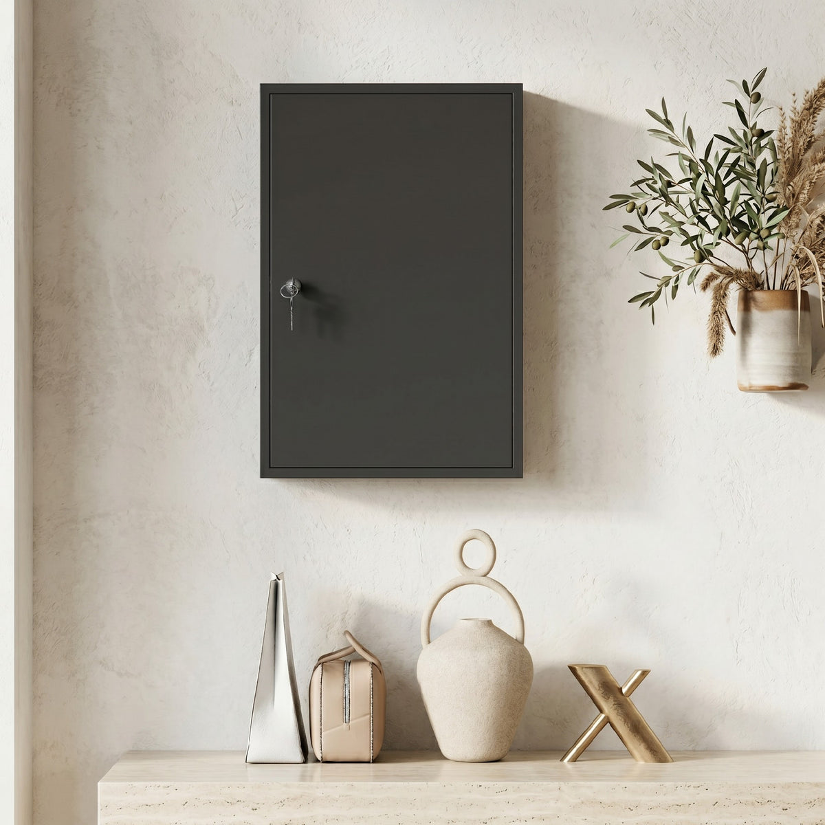 Wall Mount Medical Cabinet, Bathroom Cabinet with 3 Tier Shelves, 2 Keys, 15.7" x 7.1" x 23.6", Black
