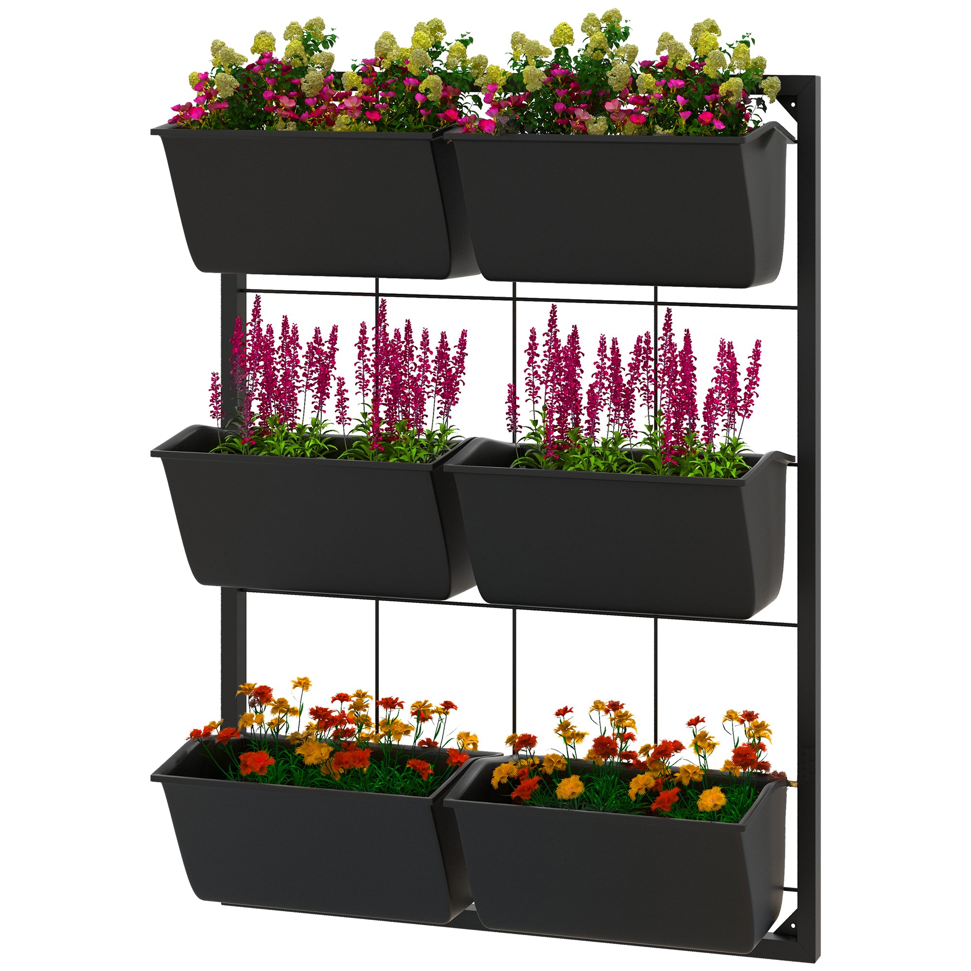 3-Tier Hanging Planter with 6 Pots for Indoor and Outdoor Use, Wall Planter, Self Draining & Wall Mounted, Black - Black