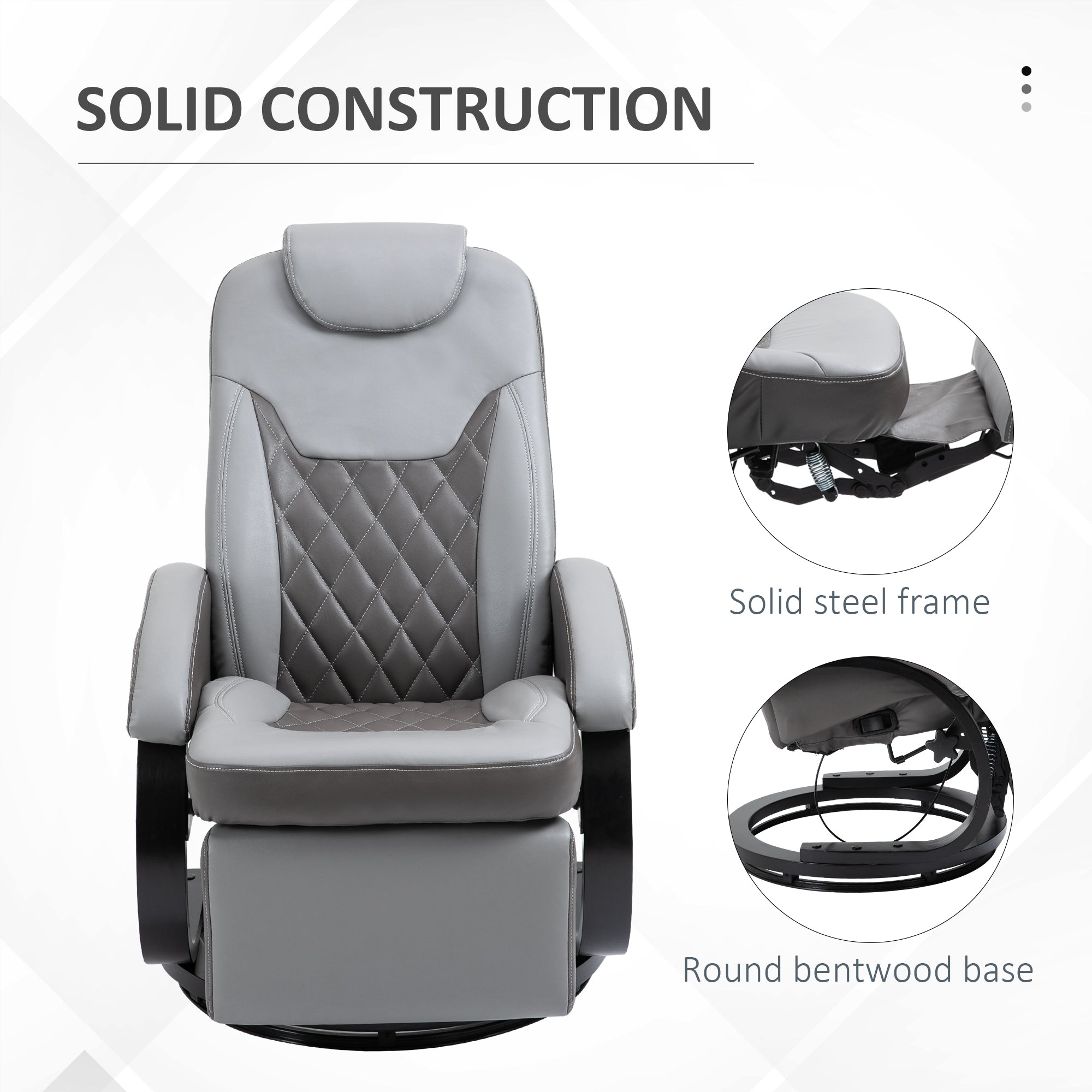 Faux Leather Manual Recliner, Adjustable Swivel Lounge Chair, Armchair with Footrest and Round Base for Living Room, Gray