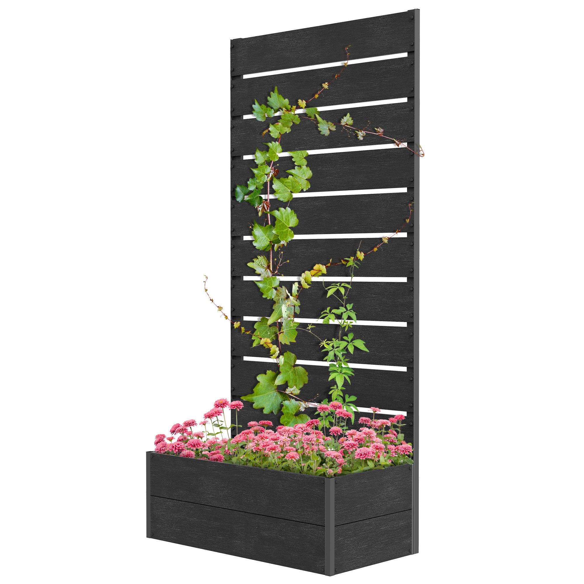 Trellis Planter for Climbing Plants, Raised Garden Bed with Trellis, Planter Box for Outdoor, 28.25" x 15" x 59", Black - Black