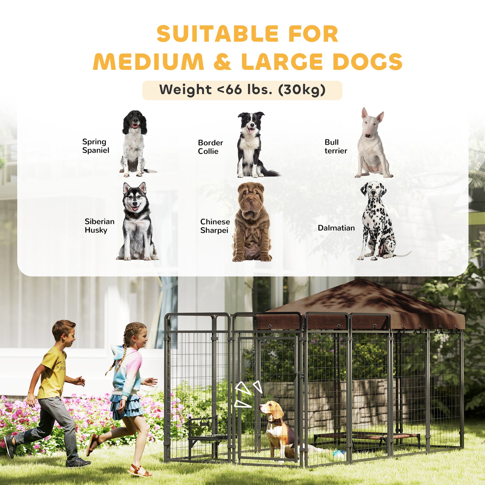 Dog Kennel Outdoor with Waterproof Canopy, Dog Run with Galvanized Chain Link, Secure Lock, for Backyard and Patio, Large and Medium Sized Breeds, Chickens, Ducks, 9.3' x 4.6' x 5.2' - Black - Image 4