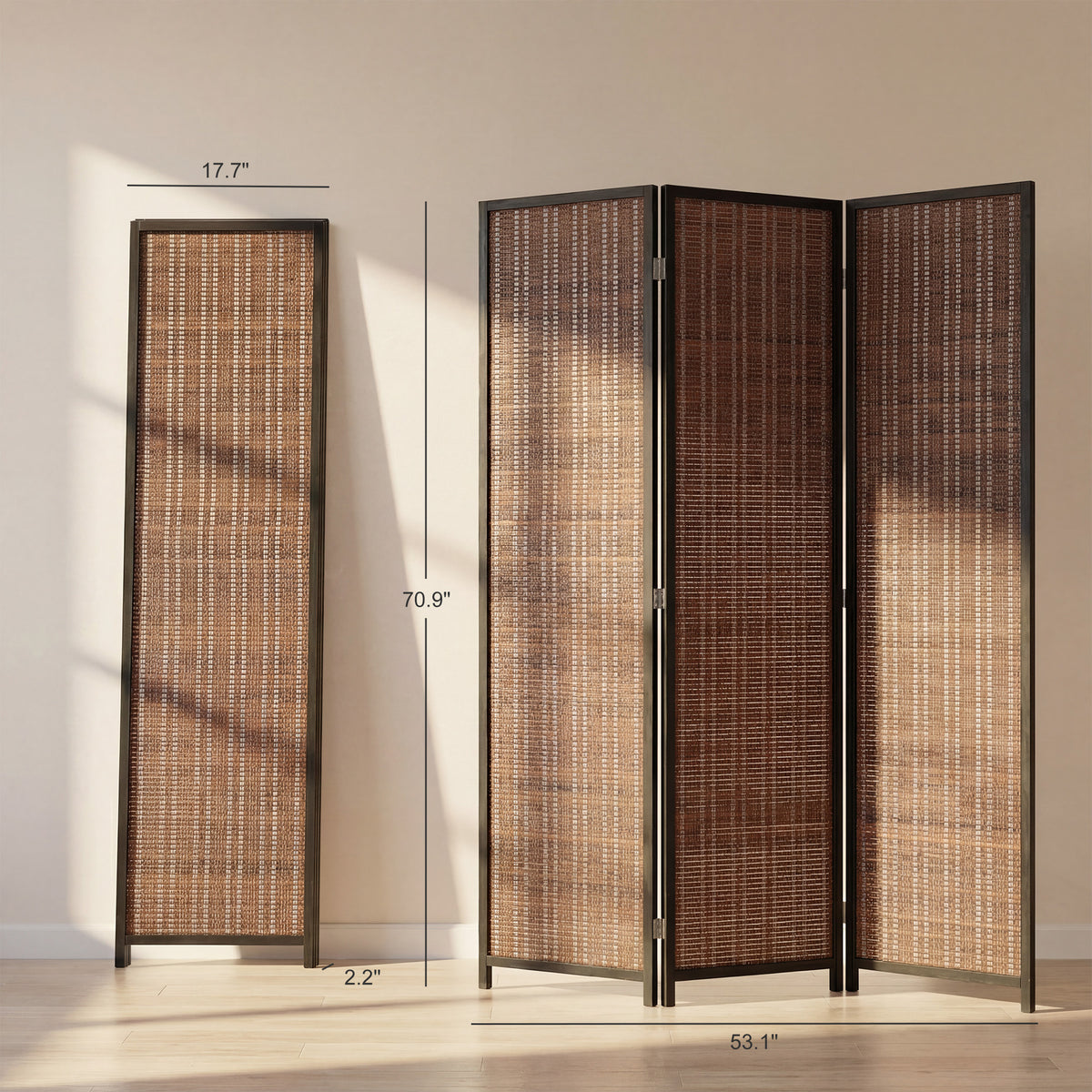 Room Divider Folding Privacy Screen Freestanding 3 Panel Pine Wood for Bedroom Home Office 6 Ft Tall Black Brown